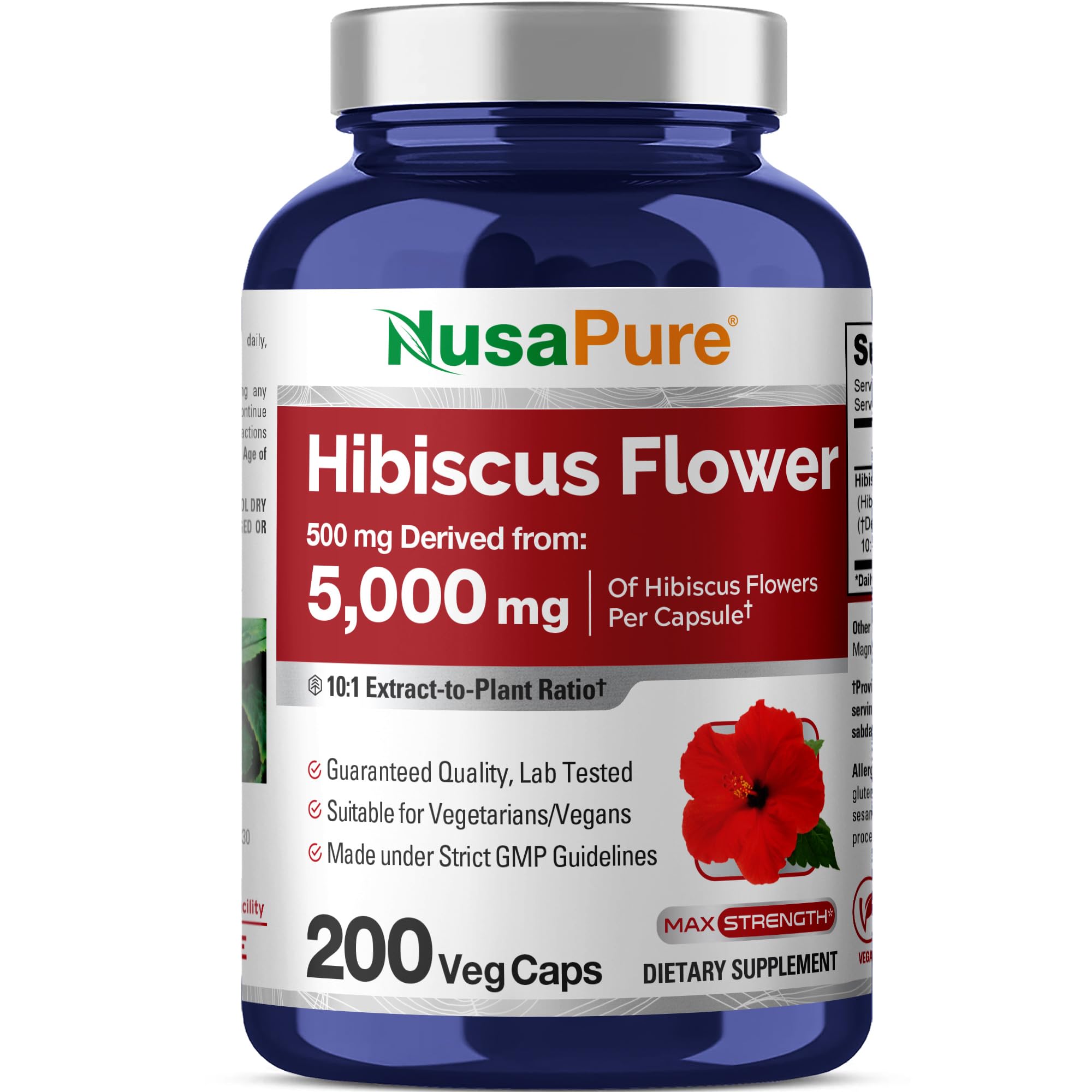 NusaPure Hibiscus Flower 5000 mg 200 Vegetarian Caps (Non-GMO, Gluten Free)