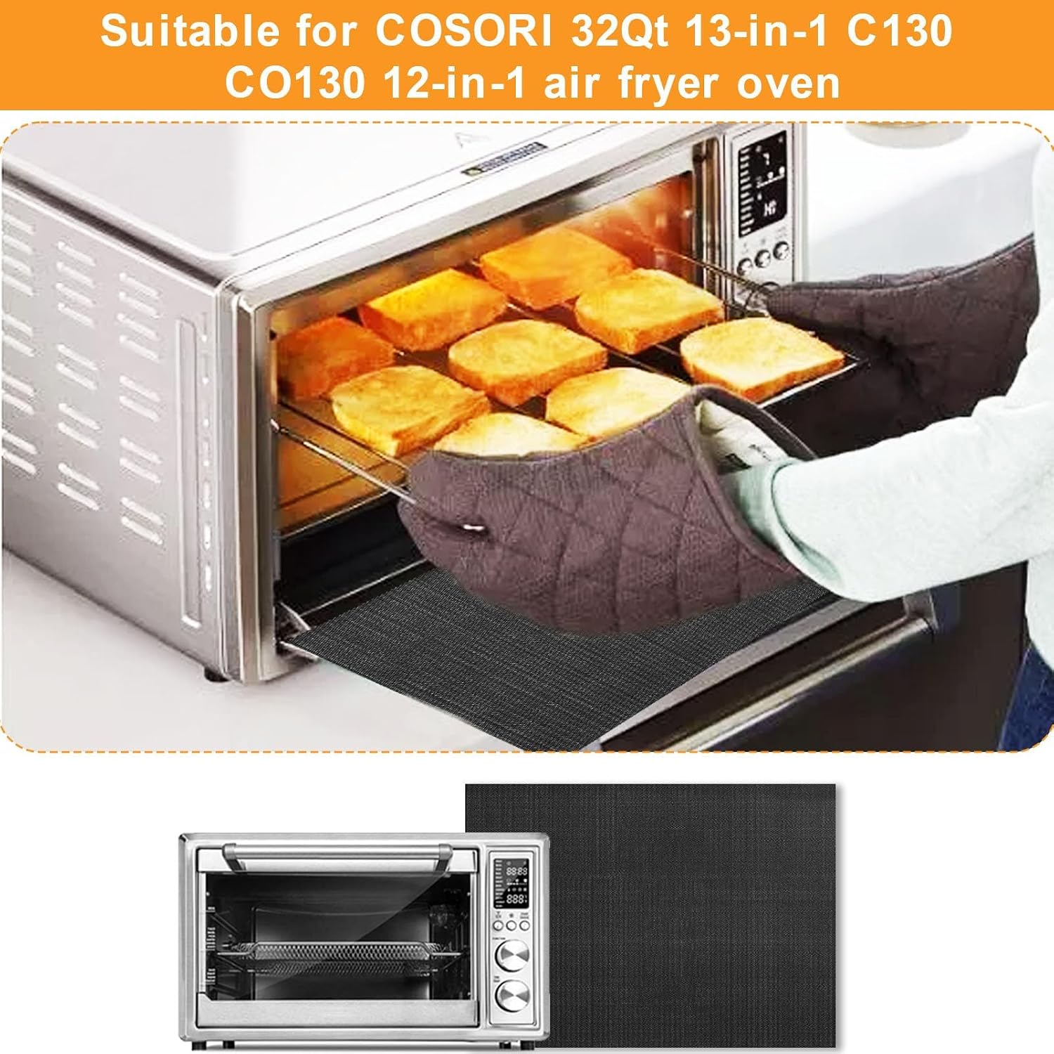 Air Fryer Oven Liners for Bottom of Oven, 13.8 * 11.4 Reusable Non-Stick Heat Resistant Toaster Liners Mat for COSORI 32Qt 13 in 1 C130 CO130 12 in 1 Air Fryer Toaster Oven, 4 Pack