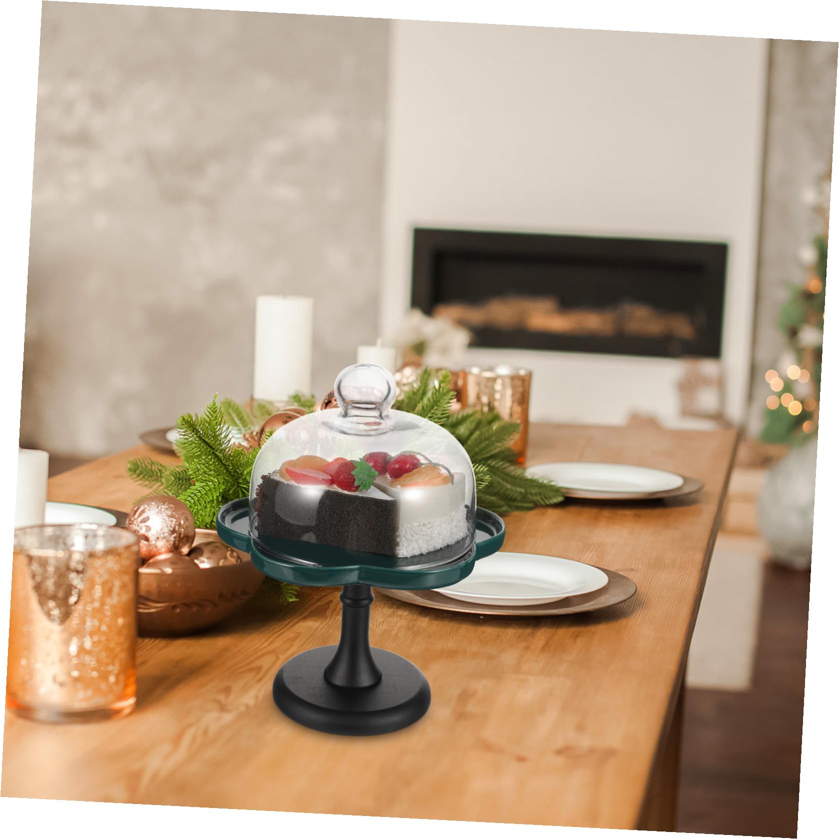 Alzata per Torte in Ceramica con Base Alta e Cupola in Vetro Trasparente, Facile da Pulire, per Feste di Compleanno ed Eventi