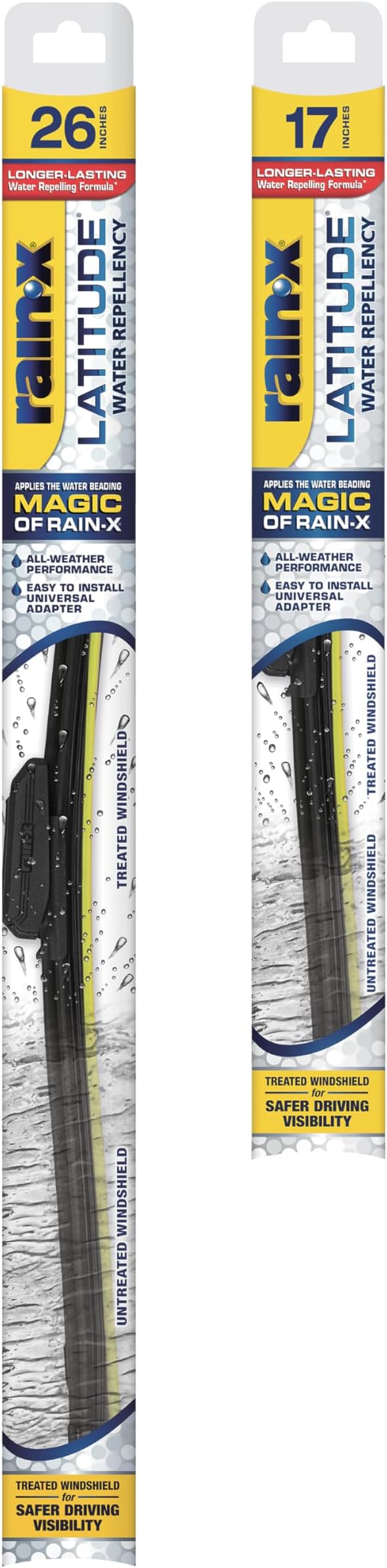 Rain-X810195 Latitude 2-In-1 Water Repellent Wiper Blades, 26" and 17" Windshield Wipers (Pack Of 2), Automotive Replacement Windshield Wiper Blades With Patented Rain-X Water Repellency Formula