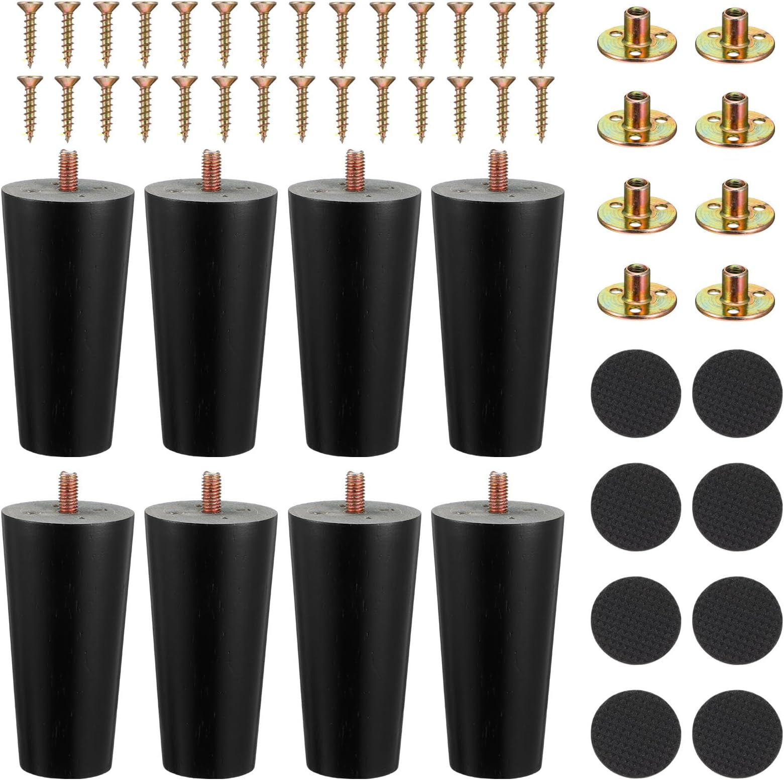 8 Pcs 4 Inch Round Solid Furniture Leg Furniture Wooden Replacement Chair Feet Dresser Sofa Couch Legs Table Cabinet Footstool DIY Projects for Home(Black)