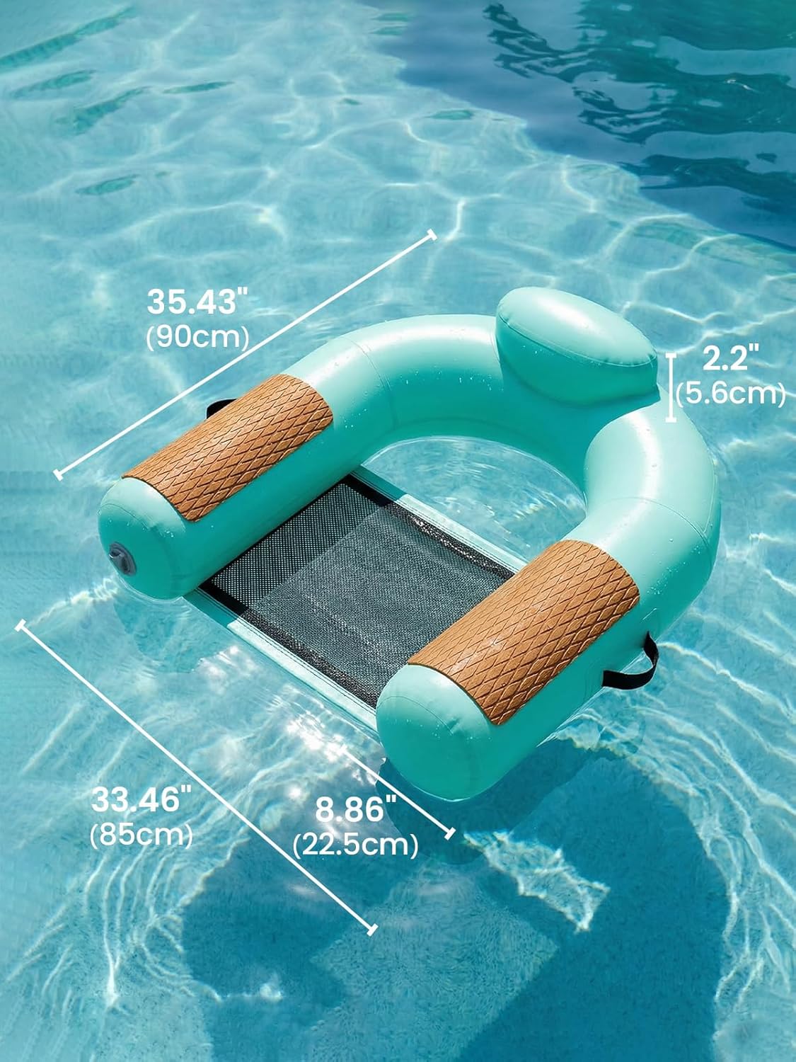 Zeraty Heavy Duty Drop-Stitch Floating Chair Inflatable Pool Lounger for Adults, Premium Water Hammock with Cooling Mesh & EVA Armrests, Blow Up Sunbathing Tanning Float for Pool, Lake Beach (300 Lbs)
