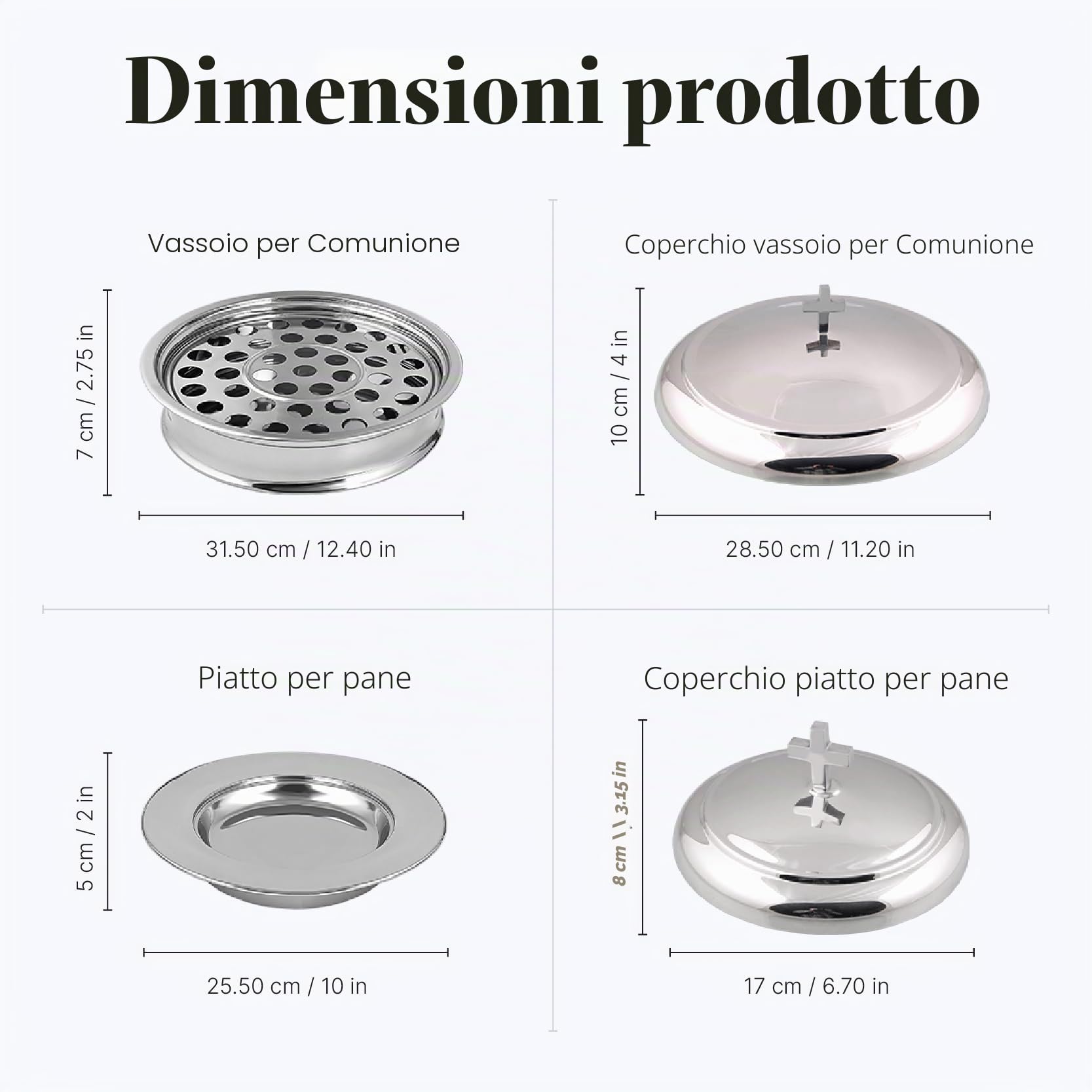 Communion Ware | Vassoio impilabile per comunione con coperchio e 1 piatto da pane con coperchio per chiese, in acciaio inox, finitura lucida (specchio)