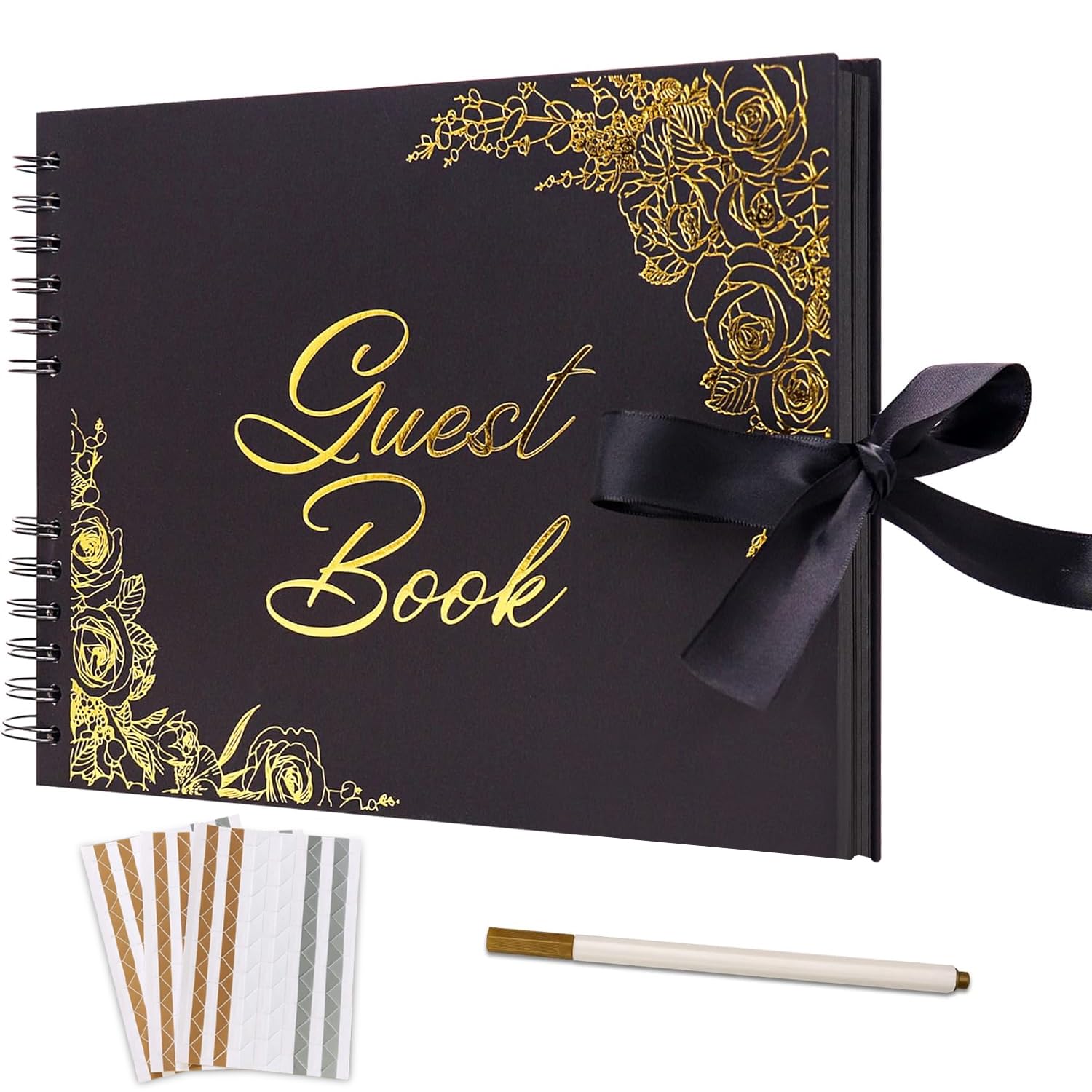 Gästebuch-Set Für Hochzeit & Feiern – Hardcover, 23x18 Cm, Mit Goldfolie, Stift & Tischschild