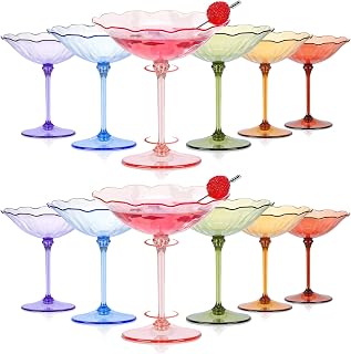 12 Pcs Colorful Plastic Martini Glasses 7oz Flower Cocktail Coupe Glasses 6 Color Disposable Martini Cup Vintage Detachable Dessert Parfait Glassware for Wedding Birthday Bachelorette Party
