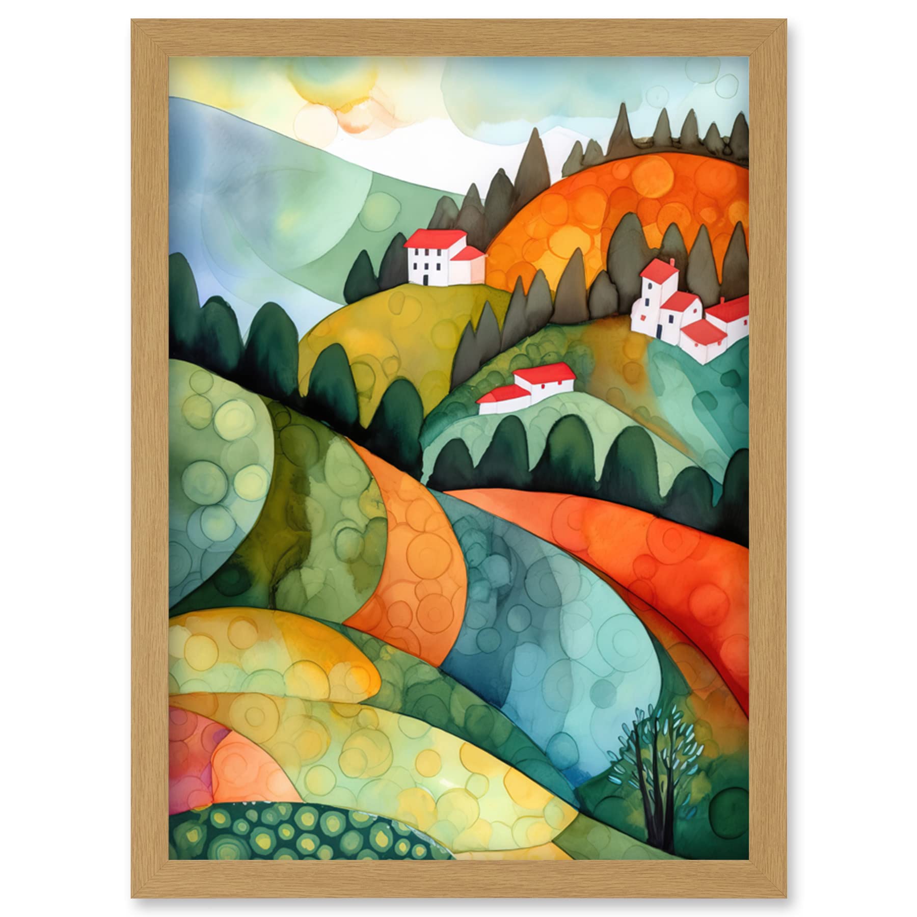 Artery8 Countryside Of Florence Italy Folk Art Artwork Framed Wall Art Print A4