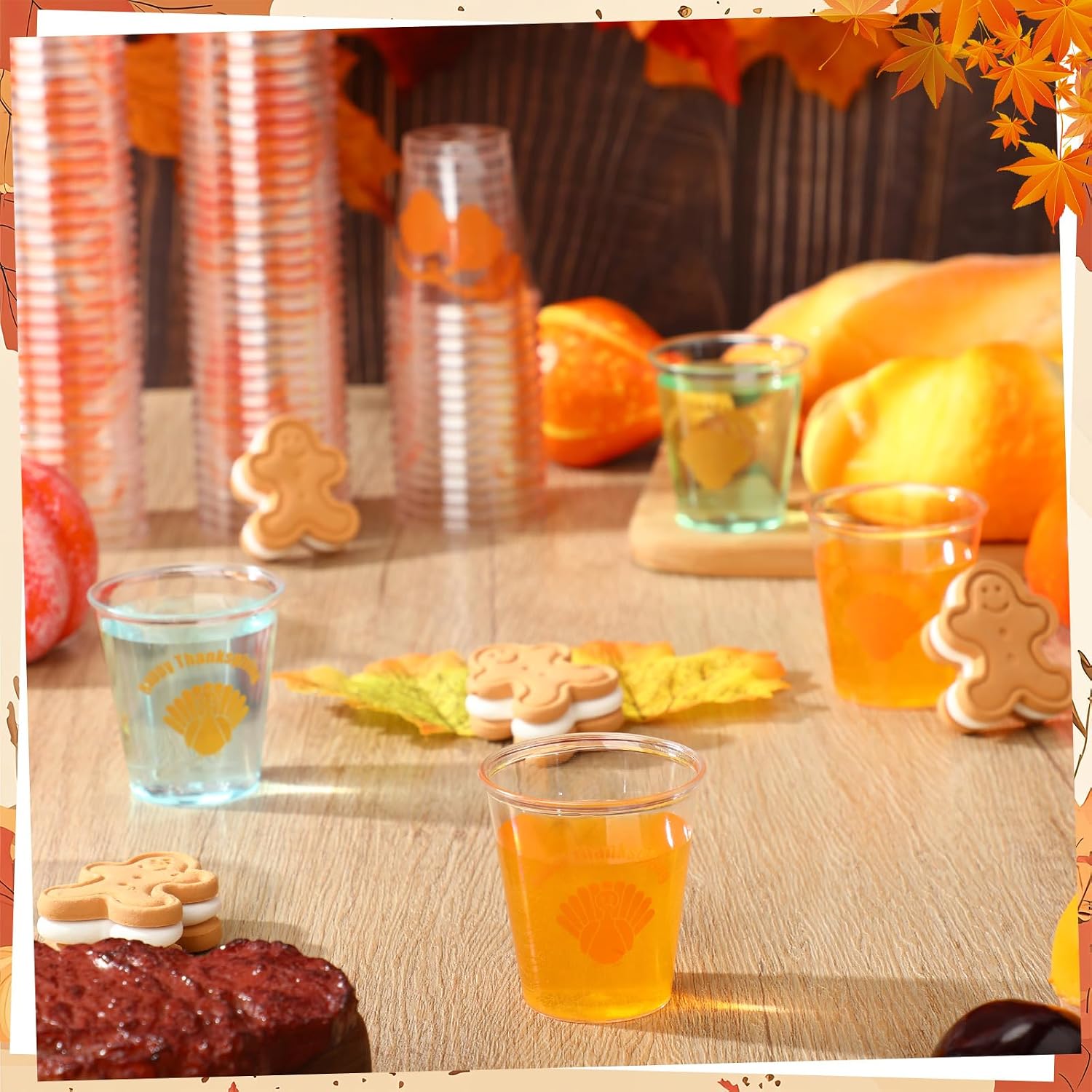 200 Pcs Thanksgiving Plastic Shot Glasses 1.5 oz Plastic Thanksgiving Shot Cups Clear Disposable Turkey Cups Small Tasting Cup for Wine Whiskey Cocktail Fall Harvest Party Drinking Supplies