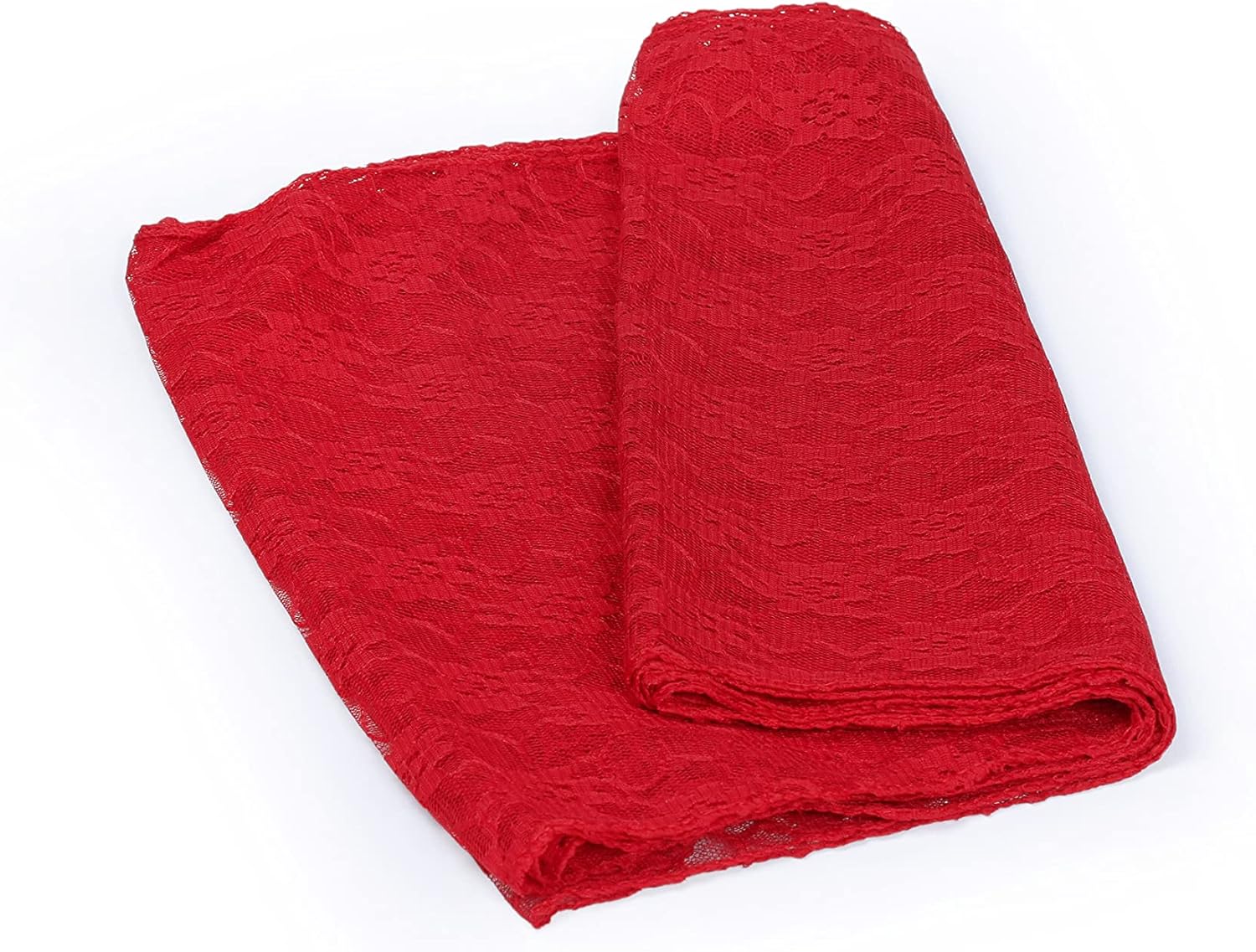 VDS 10 Yards Continuous, 56" Width, Red Lace Fabric for Wedding Party Decoration Floral Pattern Raschel Vintage Lace Trim Bridal Dress DIY Crafts Art Costume Sewing Backdrop Arch Table Drape