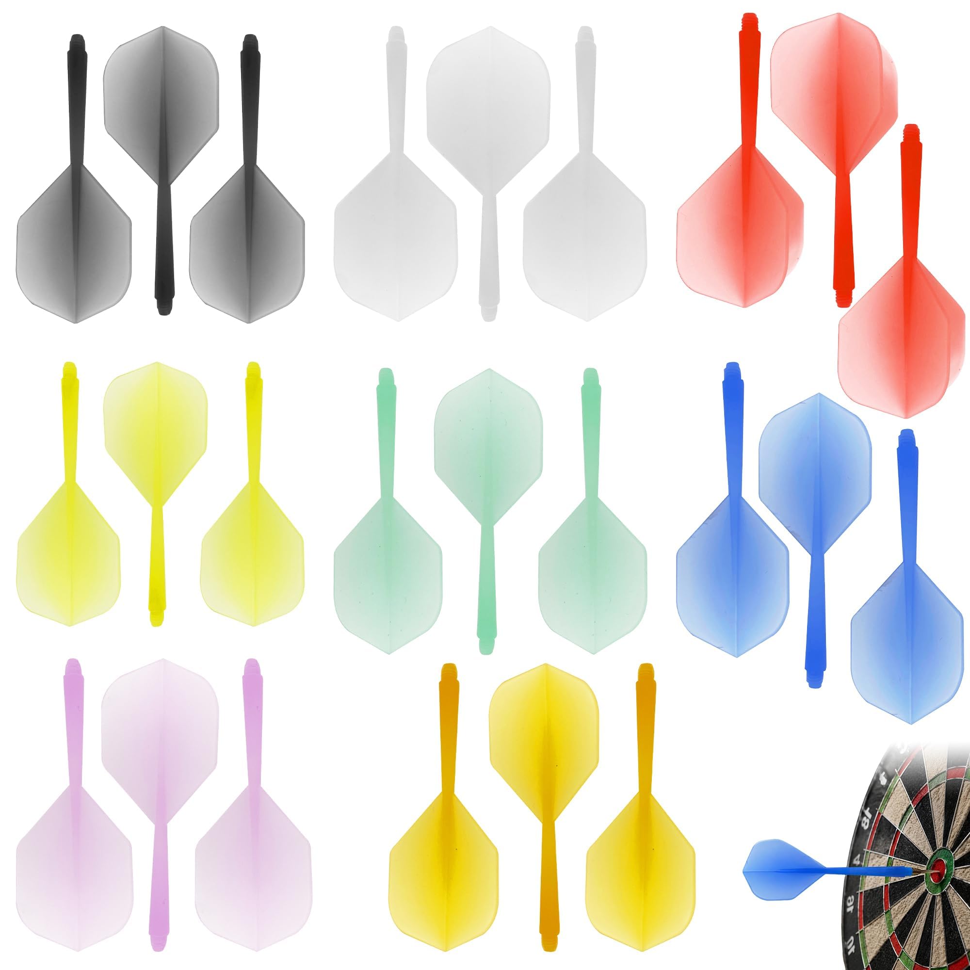 Mechioo 24 PCS Dart Flights and Shafts, Impact Resistant Darts Flights and Stems All in One Integrated, Plastic Plastic Break Resistance Darts Accessories Suitable for Competition and Training