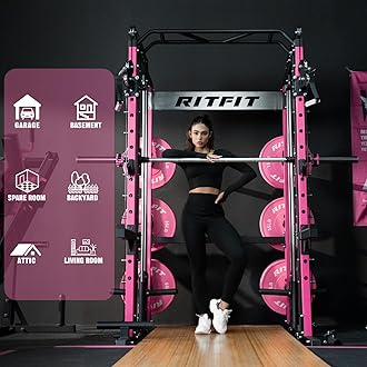 RitFit M1 & M1 Pro Smith Machine with Cable Crossover System, Multi-Function Squat Rack Power Cage for Home Gym, Power Rack and Packages