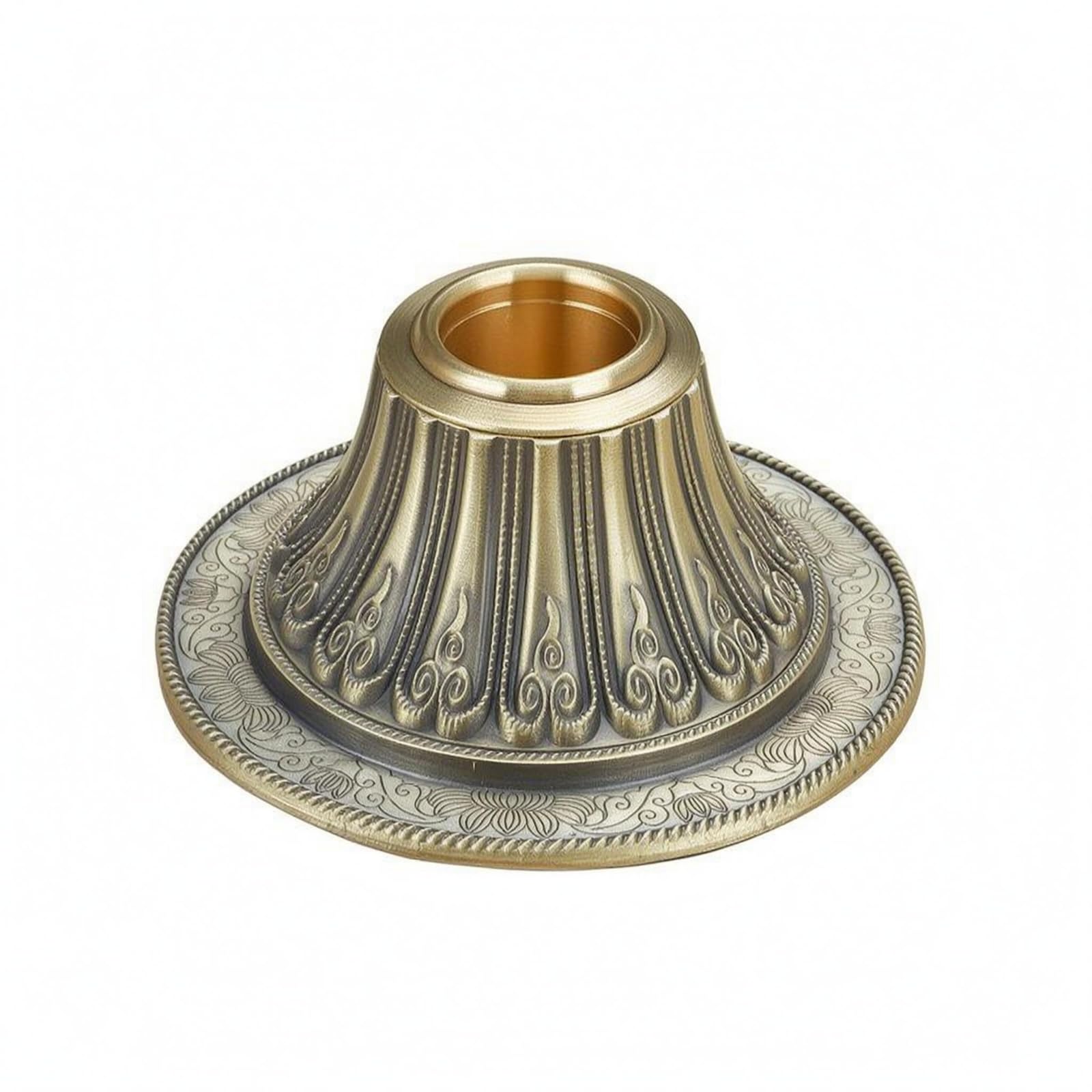 Pedestal de loto tallado rockible con ranura central en bronce para decoración
