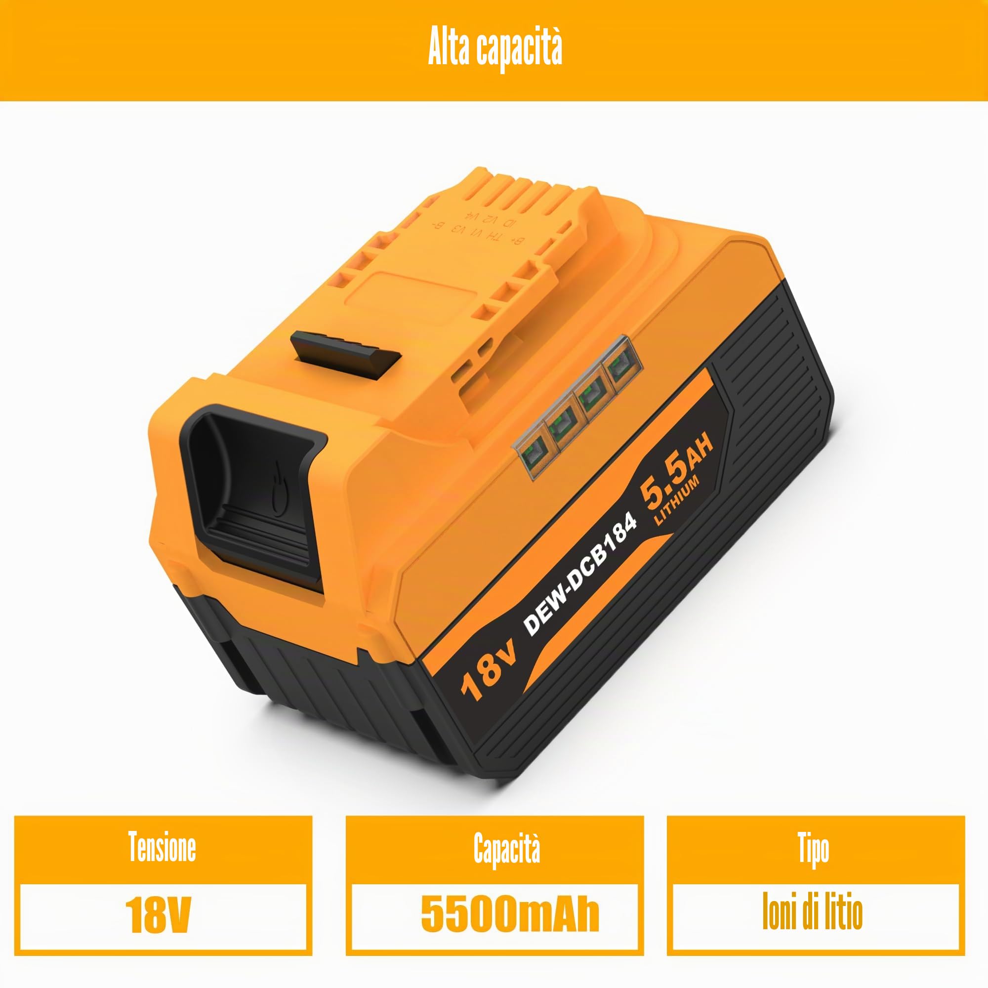 Energup 2 Pezzi 18V 5500mAh Batteria per Dewalt Batteria 18V con Caricabatterie DCB184 DCB180 DCB181 DCB182 DCB183 DCB205