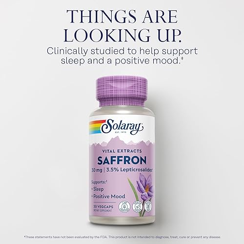 Miniatura 3 de SOLARAY Extracto de azafrán – Apoyo positivo para el sueño y el estado de ánimo – Suplementos de azafrán veganos y sin gluten – Verificado por