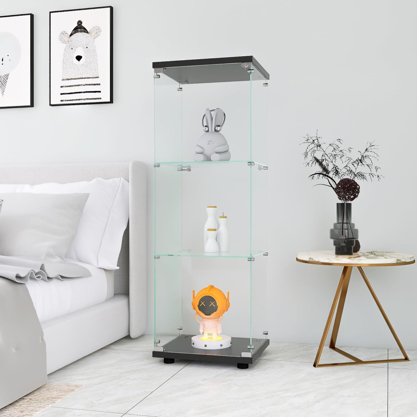 Vitrina de Cristal de 3 Capas,Vitrina expositora con Cerradura para coleccionables,Libros y Vino,Ideal para salón y Oficina,Negro