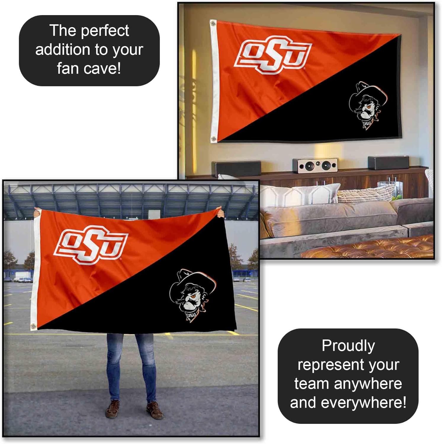 Oklahoma State Cowboys Pistol Pete Mascot Flag