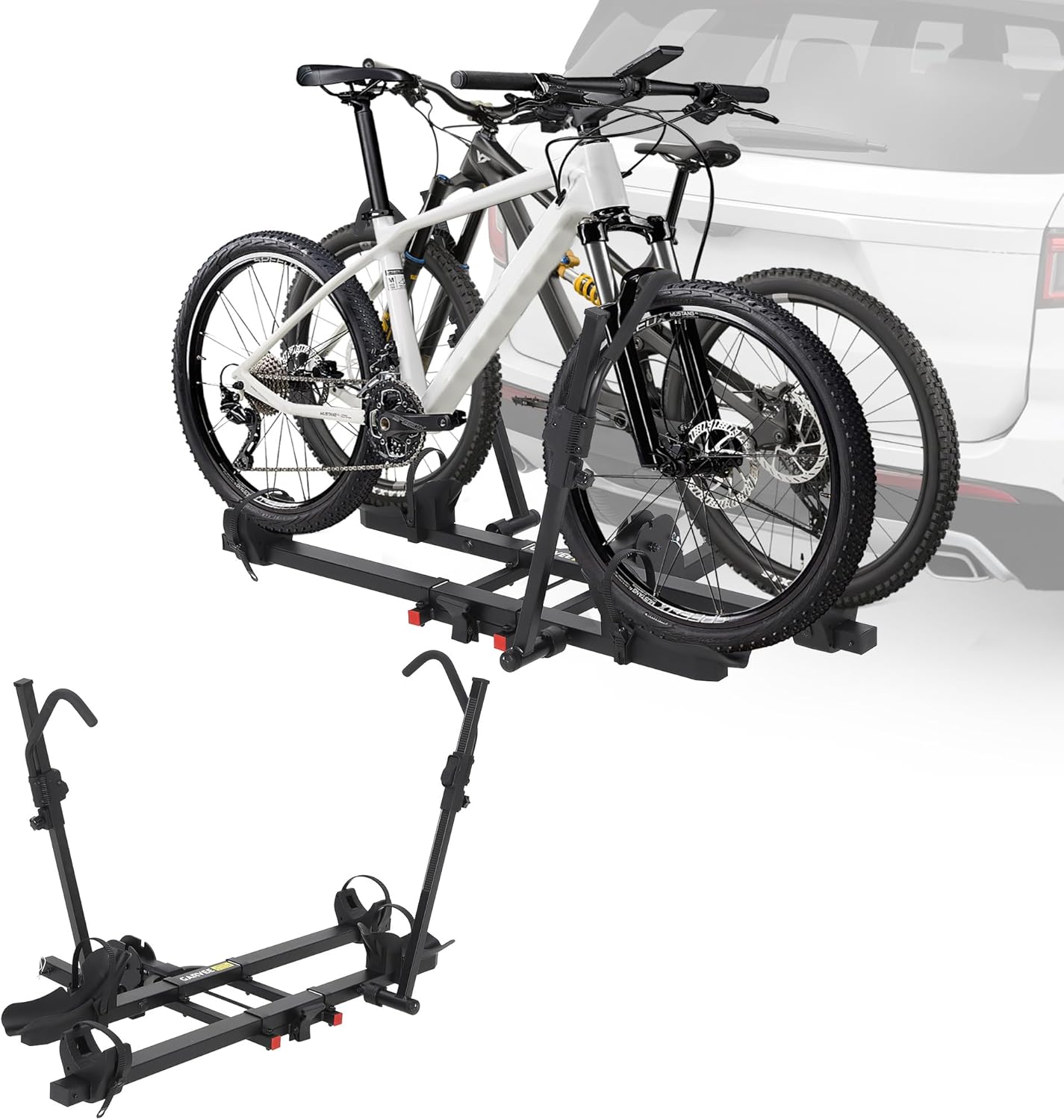 Garvee Bike Rack for Car, Hitch Bike Rack 200 LBS Capacity, 2 E-Bike Racks with 2” Receiver, Anti-Wobble, Foldable & Tiltable, Fits Fat Tire Bikes