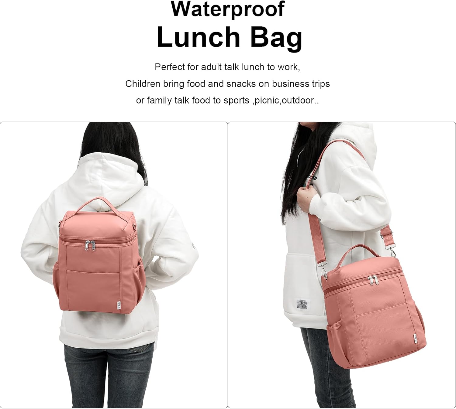 NOL Natural Organic Lifestyle Insulated Lunch Bags for Women Cooler Bag Lightweight Nylon Waterproof Lunch Box For Work (Dark Pink, Large) - Image 6