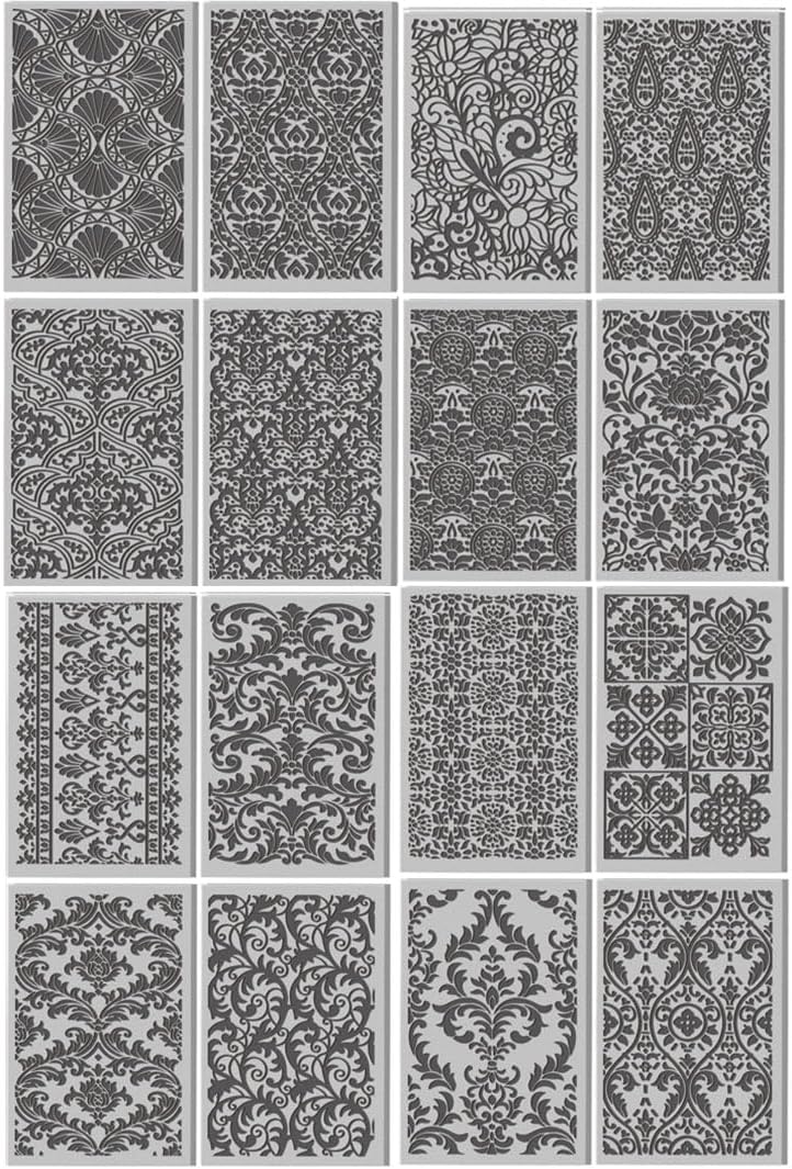 16 Pcs Damask Patterns Texture Pattern Polymer Clay Texture Sheet Bohemian Complex Flowers Patterns Rubber Clay Textures Mat for Polymer Making Earrings Jewelry DIY Crafts 4 × 2.5 Inch