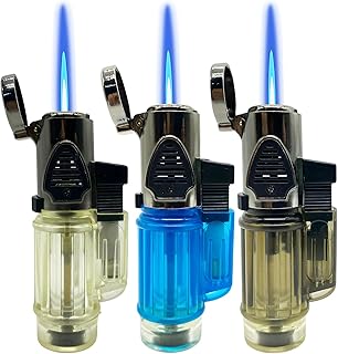 Lighter, 3 Pack Butane Lighter, Windproof Jet Flame Lighter with Fuel Window & Flame Locker,Cool Design Adjustable Flame Torch Lighter for Candle,Kitchen,Grill, Outdoor,Indoor(Without Butane)