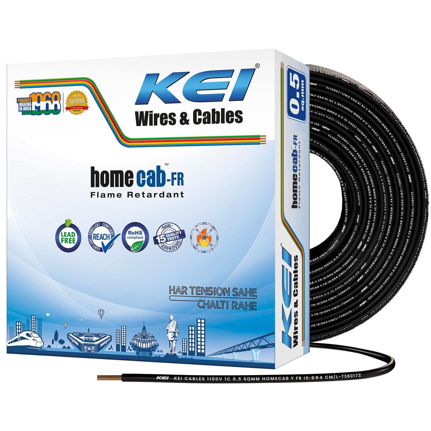 KEI WIRES & CABLES Homecab 2.5 sqmm 1 Core 99.97% Pure Copper Conductor Flame Retardant House Wire PVC Insulated Cable for Domestic & Industrial Electrical Wiring (Red, 90 Meters) — Amazon image 16