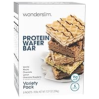 Vista 10 de WonderSlim Barra de bocadillos de oblea de proteínas, chocolate, 210 calorías, 0.53 oz de proteína, 0 mg de colesterol (5 unidades)