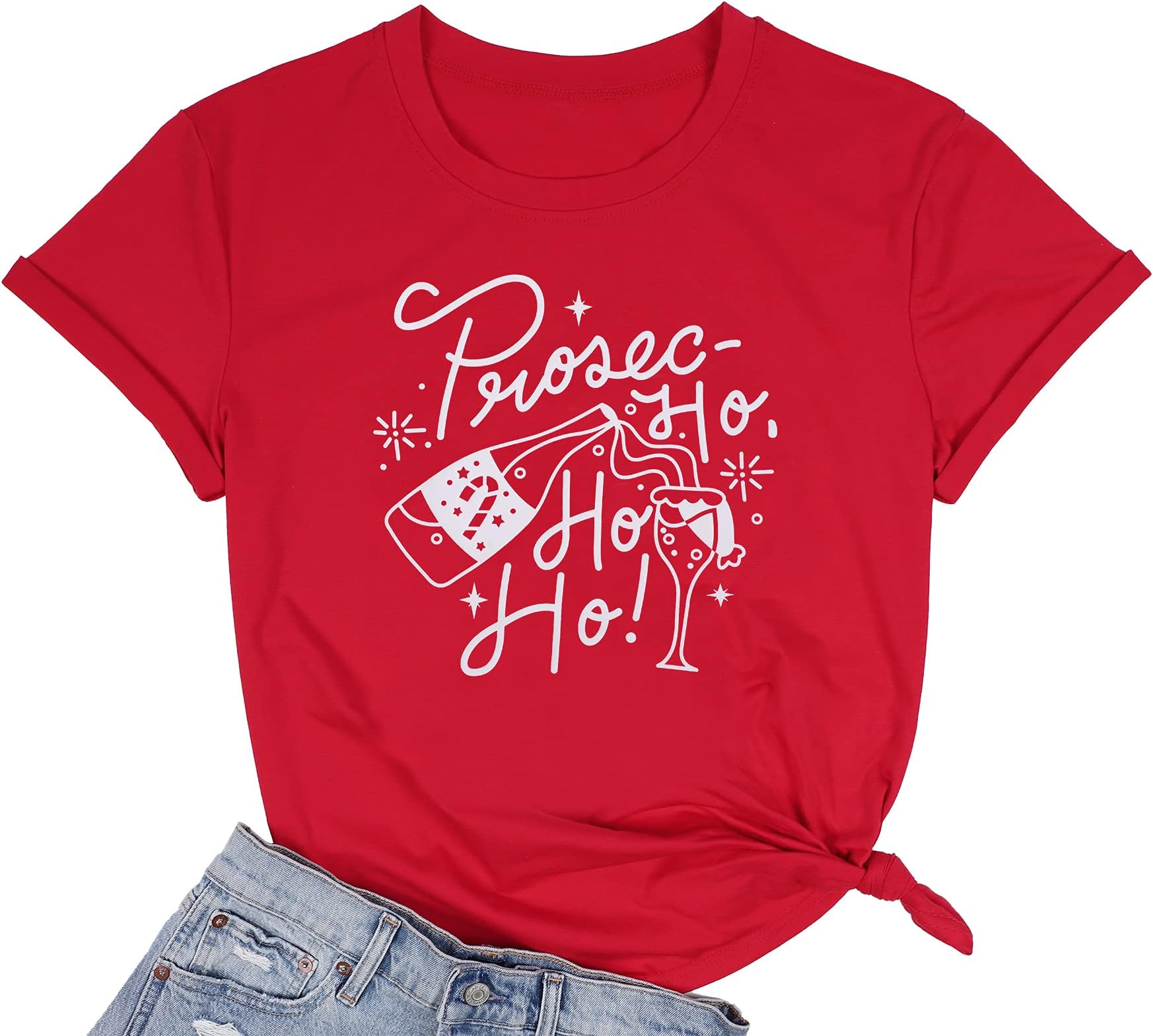 Women Prosec Ho Ho Ho Christmas T Shirt Christmas Party Shirts Causl Short Sleeve Tee Top