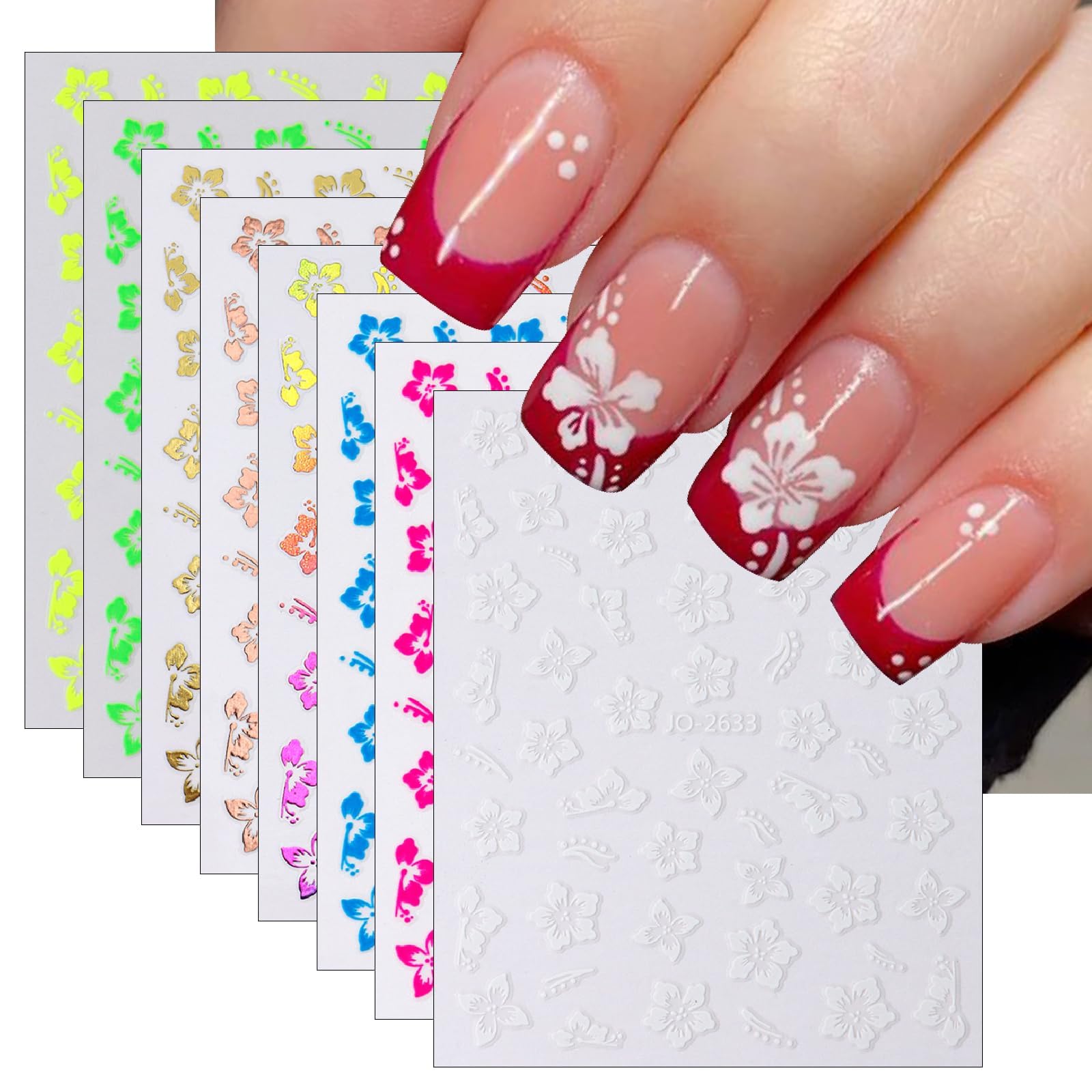 8 Stück farbenfrohe Blumen Nägel mit 3D Blumen Nägel mit Blumen Blumen Nägels mit rosa gelb weiße Blumen Muster mit schönen Blumen Sticker Sommer Pegatinas UAS Mädchen DIY Rüstung Accessoires