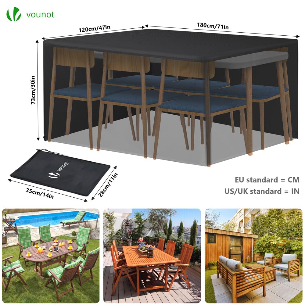 VOUNOT Garden Furniture Covers, 180x120x73cm, Waterproof, Anti-UV, Windproof, Heavy Duty Oxford Fabric with Reinforced Lines - Image 2