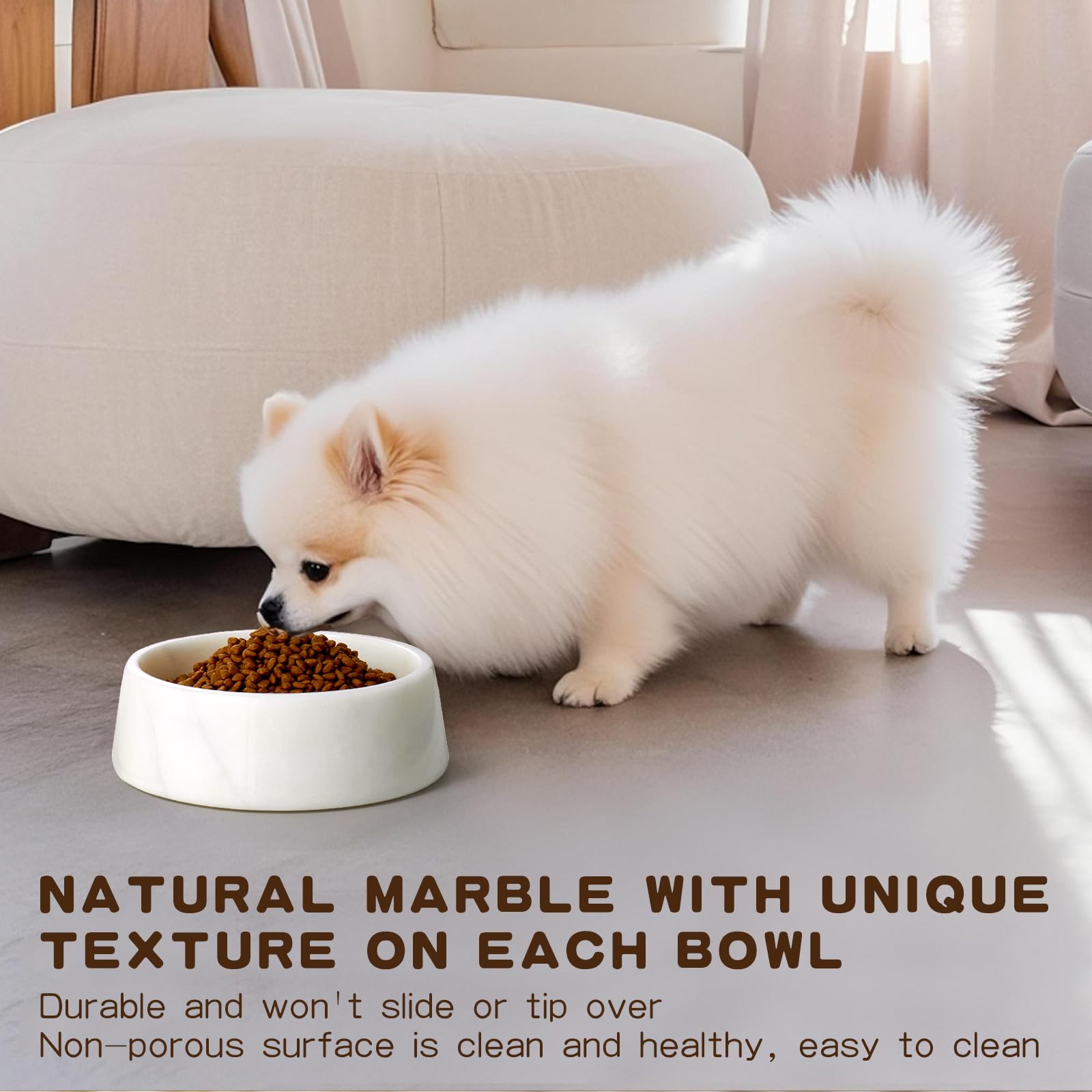 SAMAH Cuenco de mármol para perros, cuenco antideslizante para agua, plato grande de piedra con peso, cuenco de mármol natural resistente para gatos y perros grandes, regalos para mascotas, capacidad