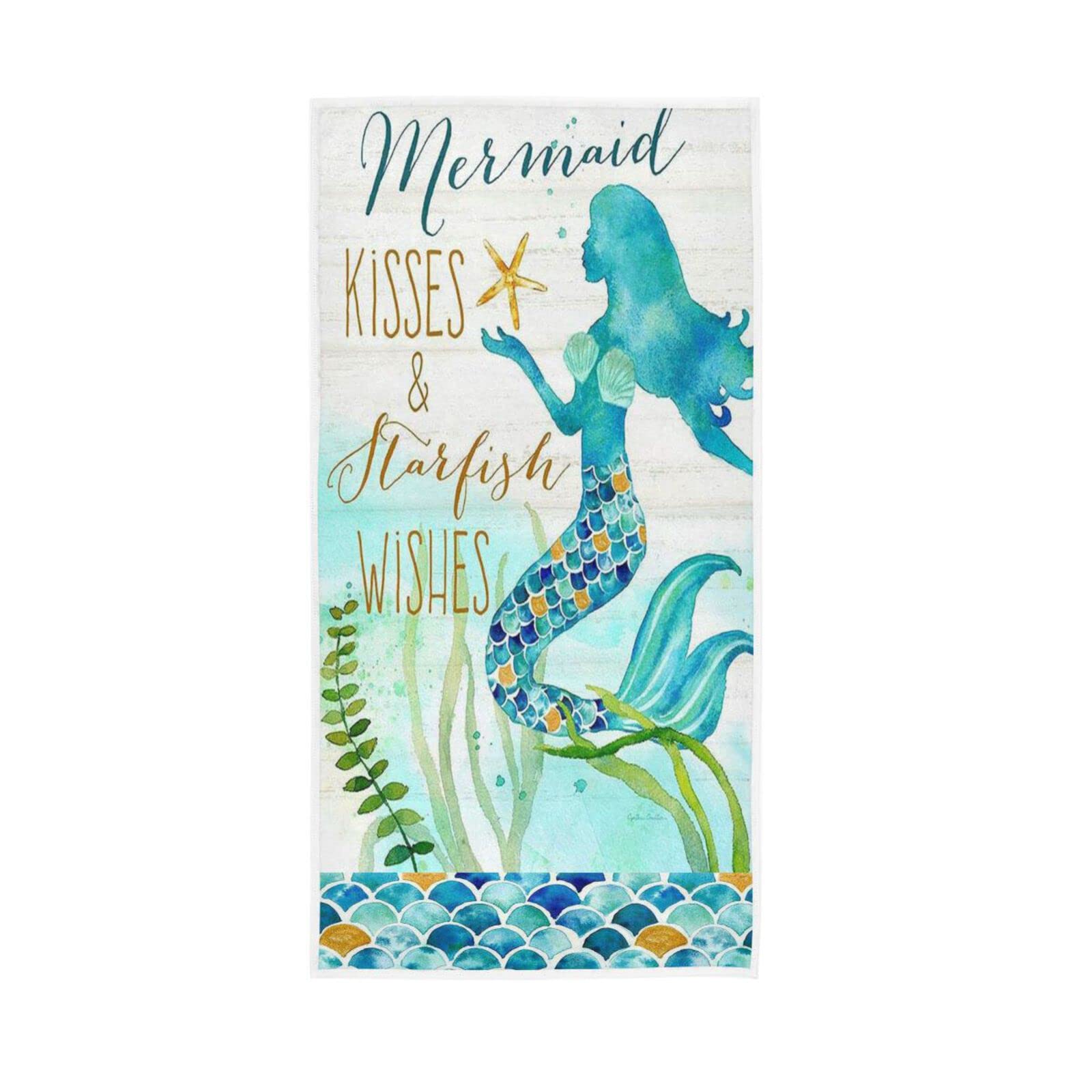 LSRCPD Mermaid Scale Finger Towels, 15 x 30 Inches Absorbent Hand Towel, Spa Hand Towels Farmhouse Bathroom Hand Towel