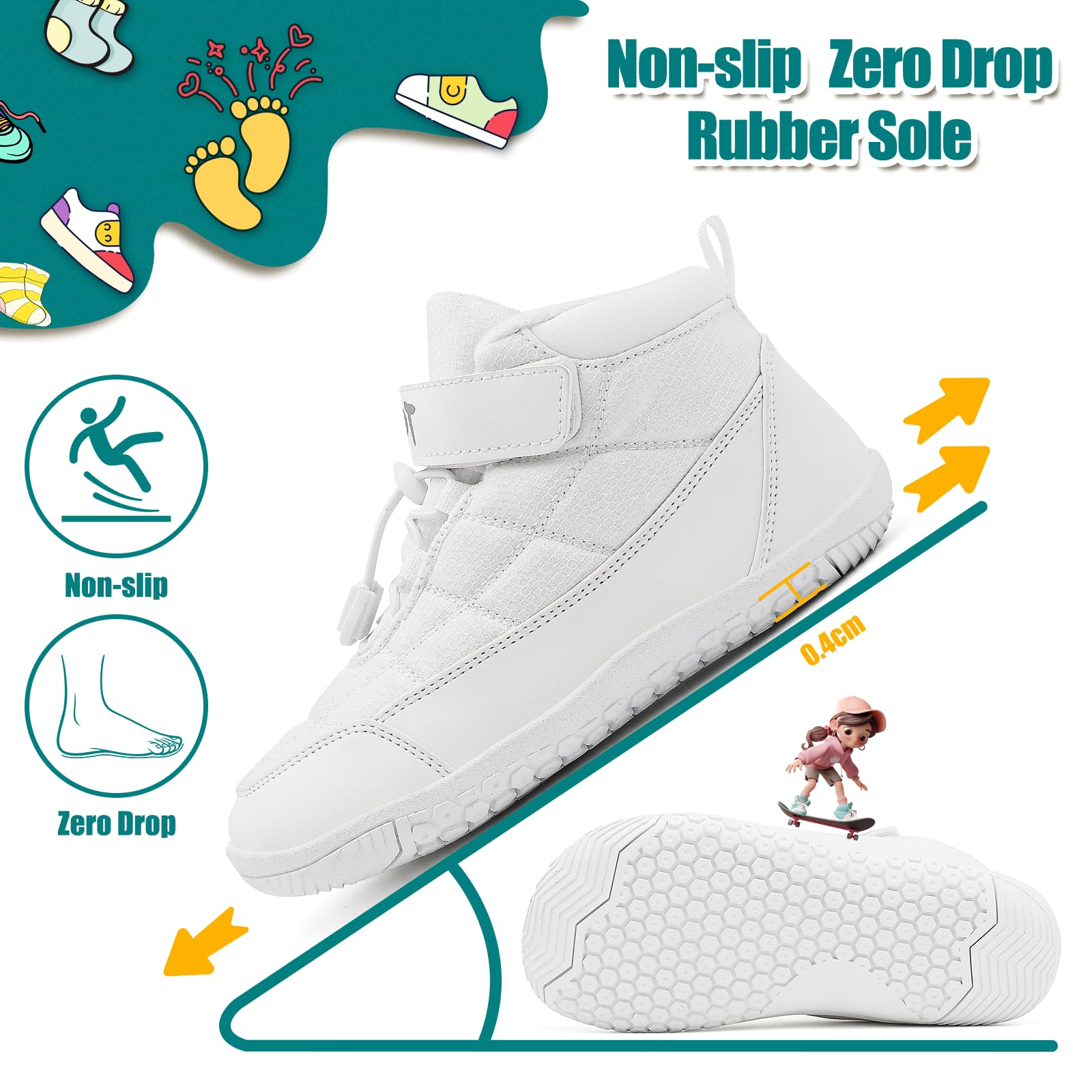 Wizshoe Botas Barefoot Lente Herfst Overgang Niño Niña Alta Zapatillas Resistente al agua Antideslizante Descalzas Minimalistas Sneakers Trekking Ligeras Cómodas Blanco 30EU
