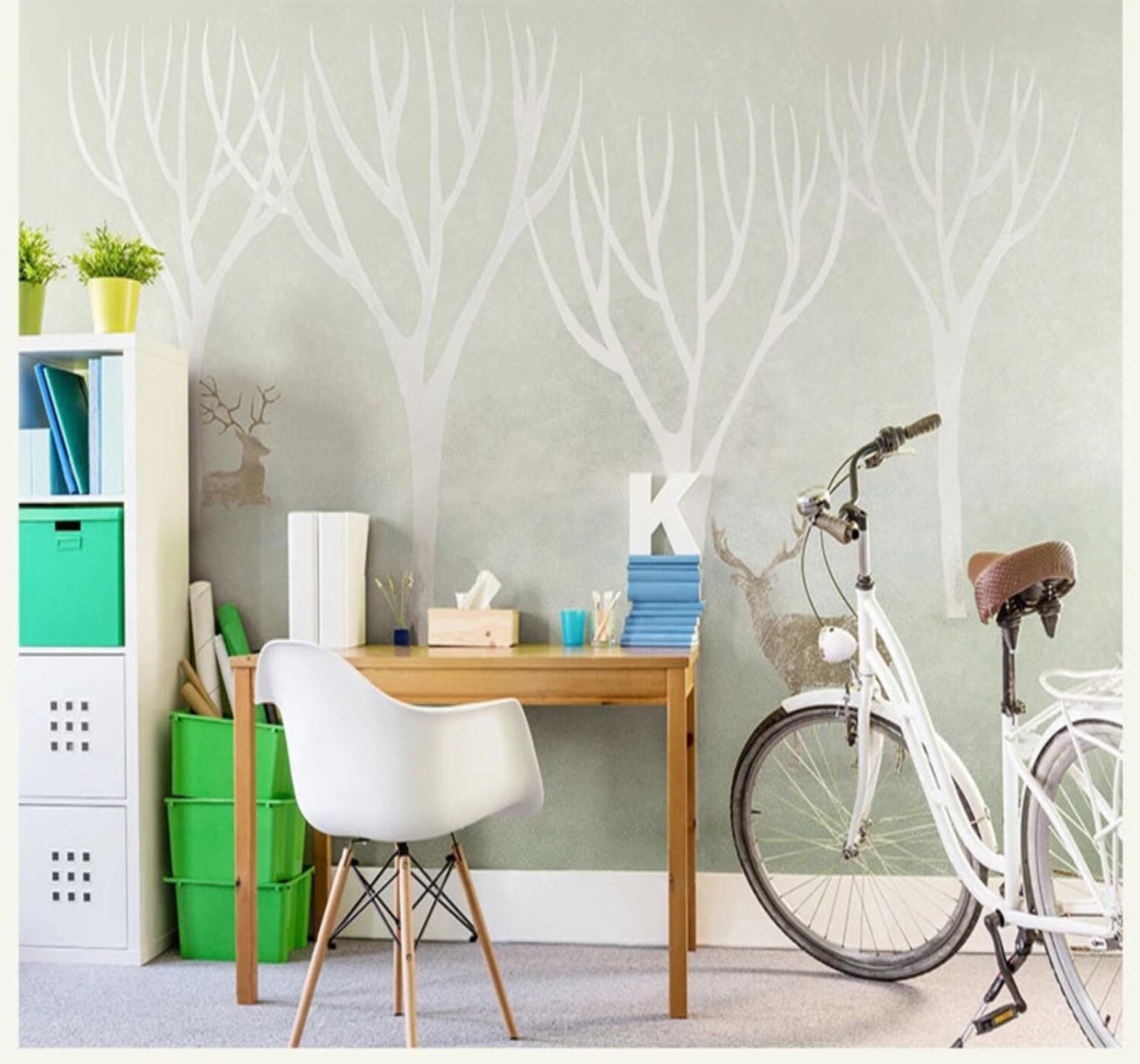 Xlming 430Cm×300Cm(B×H) Hand Drawn Cartoon Woodland Roe Deer Art 3D Wallpaper Silky Texture Home Study Office Grey Dining Room Sofa Bedroom Living Room Tv Backdrop-430Cm×300Cm
