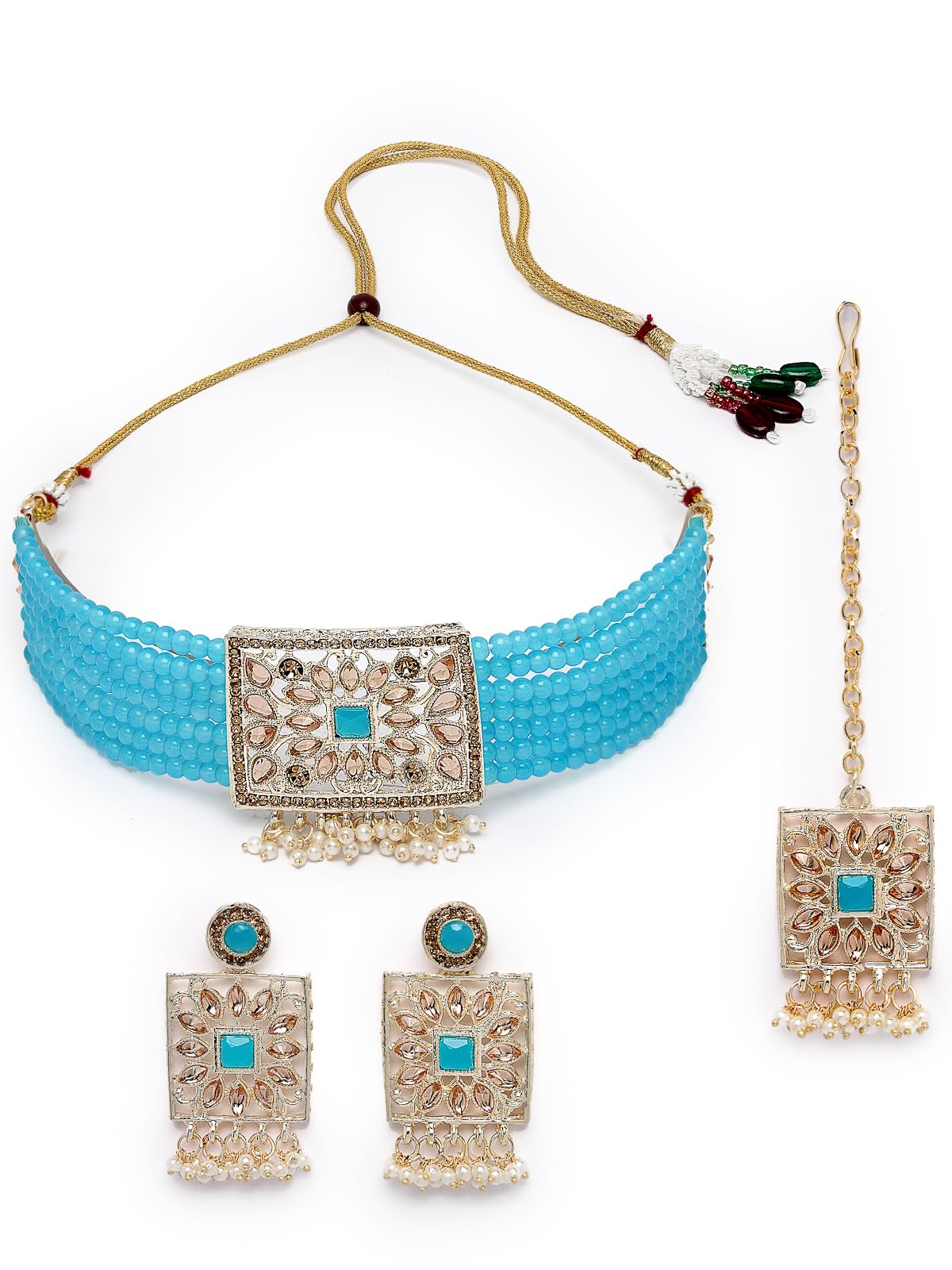 See full amazon price history chart for Studio Sukkhi Lovely Gold Plated With Kundan Studded Multistrand Aqua Blue Choker Necklace Set With Dangler Earrings And Maangtika | Jewellery Set For Women And Girls (NS105816) Studio Sukkhi Lovely Gold Plated With Kundan Studded Multistrand Aqua Blue Choker Necklace Set With Dangler Earrings And Maangtika | Jewellery Set For Women And Girls (NS105816) (B0CPLXGZGV) Amazon Price History, Amazon Price Tracker