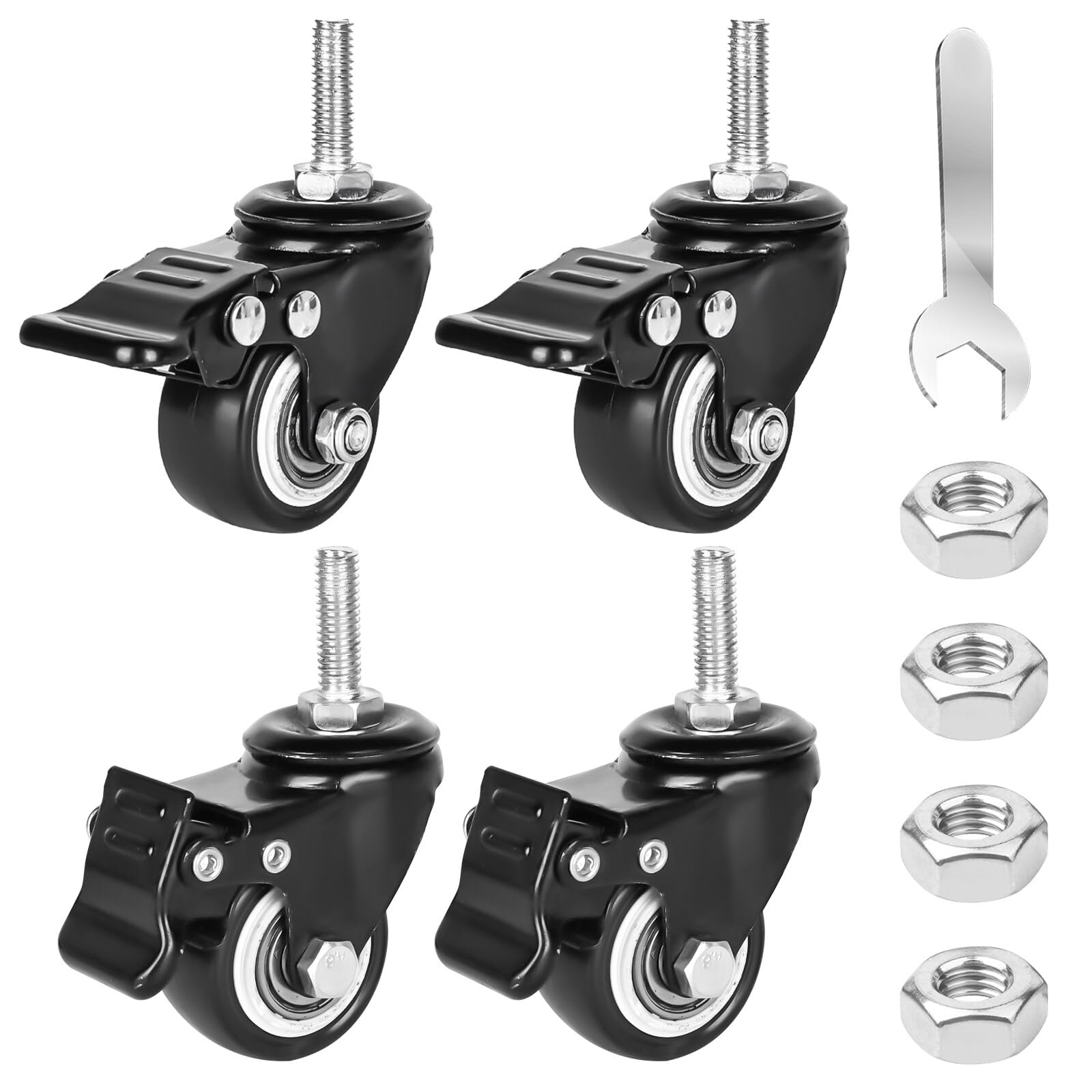 4 Rotelle per Mobili da 40 mm: Vite M8 x 25 mm, Fisse Con Freno, 35 kg, Rotazione a 360 Gradi, in Gomma per Interni ed Esterni