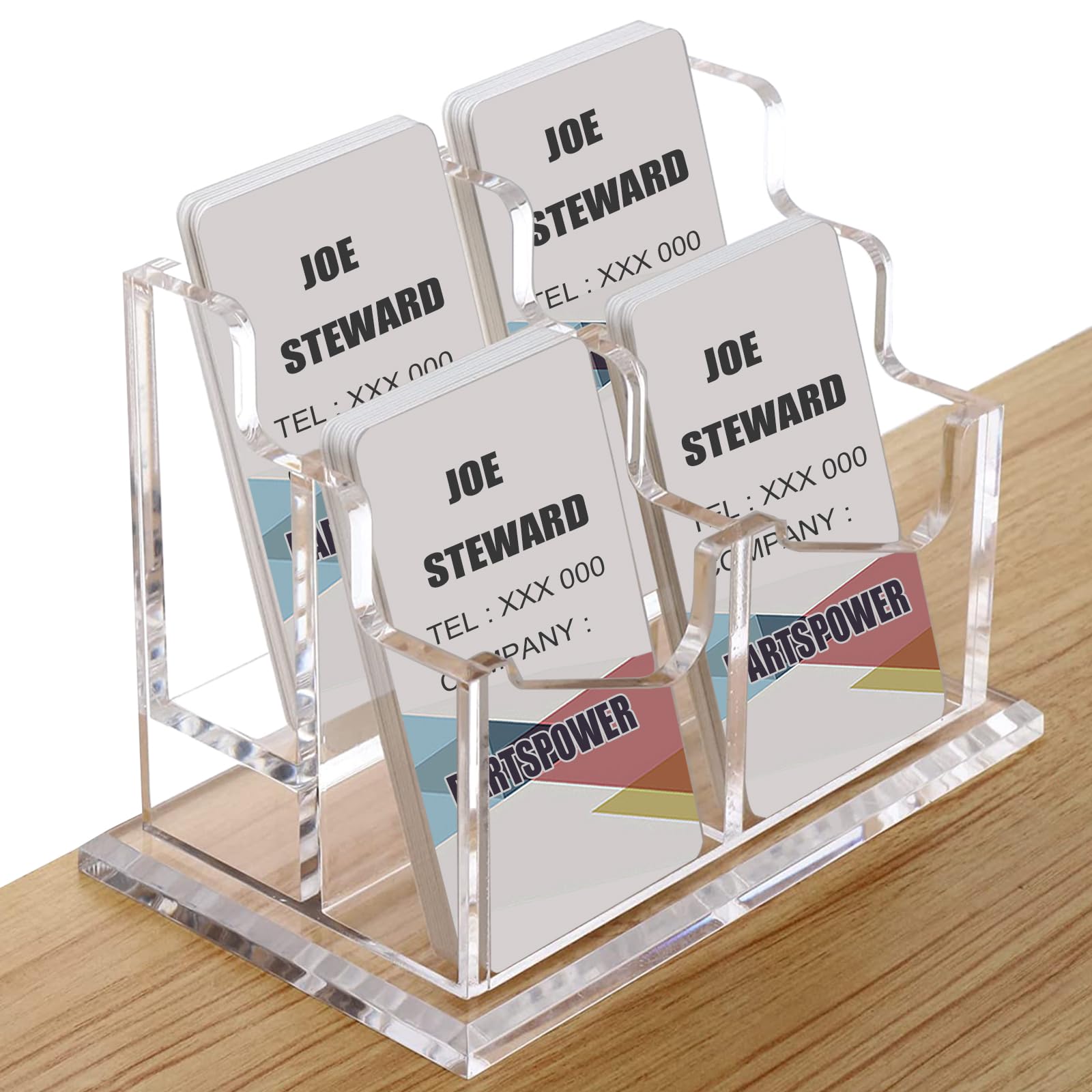 PARTSPOWER Acrylic Business Card Holder for Desk, Vertical Clear Business Name Card Display Stand, Desk Accessory Business Name Card Organizer (