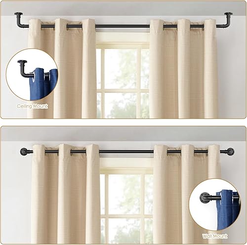 Miniatura 6 de Barra de cortina industrial negra para ventanas de 28-48 pulgadas - Barra rústica de 1 pulgada para uso en interiores o exteriores, ajustable de 28