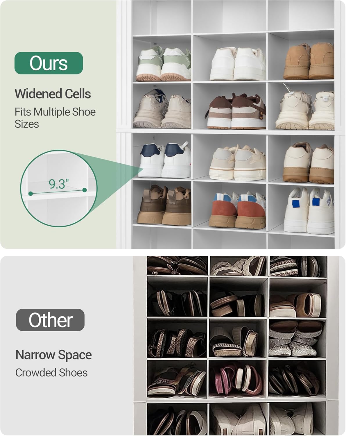 Hzuaneri 13 Tiers Shoe Storage Cabinet, Tall Shoe Cabinet with Cubby, Wooden Shoes Organizer for Closet, 39 Pairs, Shoes Cubby Organizer for Entryway, Hallway, Bedroom, White SR31003X