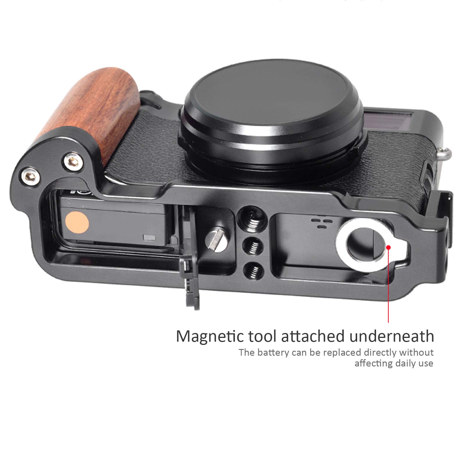 Goshyda Piastra a Sgancio Rapido, Piastra a Sgancio Rapido Portatile in Lega di Alluminio a Forma di L Manico in Legno con Porta per Scarpe Fredde, per Fuji X100V