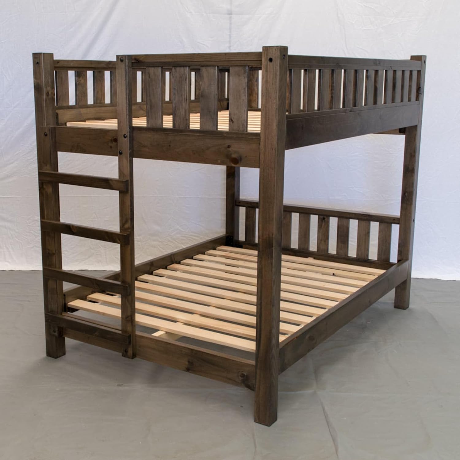 Farmhouse Wood Bunk Bed Frame, Full Over Full Size - Rustic & Modern Style, Brown Finish, Adults, Kids, Amish Handcrafted in USA