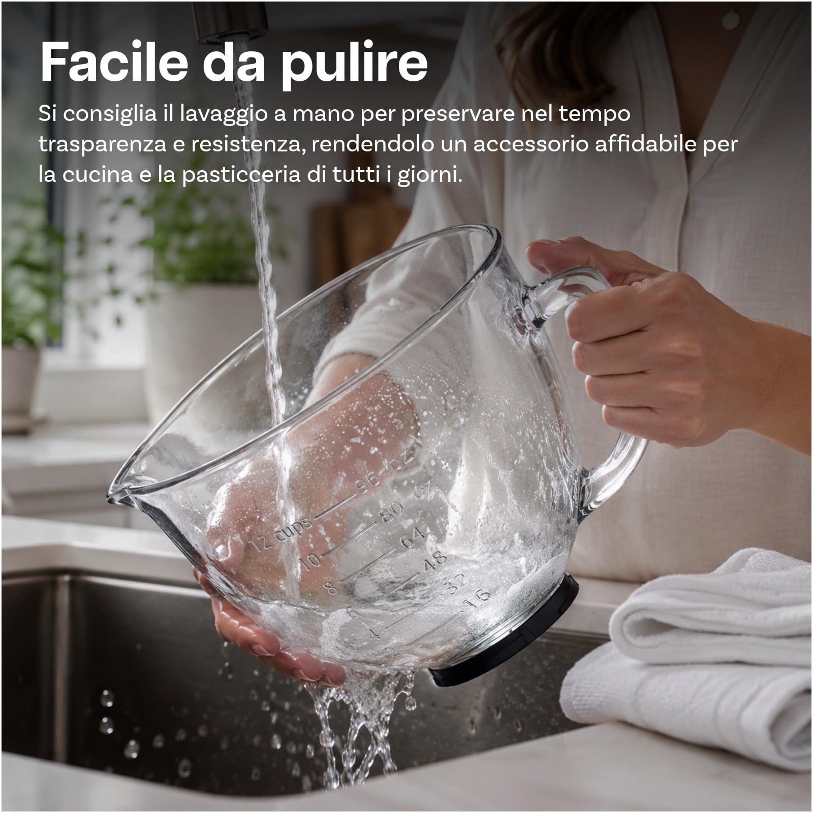 MMOBIEL Ciotola in Vetro per Mixer 4.8L per KitchenAid 4.3, 4.7/4.8L Planetaria con Ciotola Sollevabile Serie Artisan & Classic Manico, Beccuccio e Marcature di Misurazione – Lavaggio a Mano