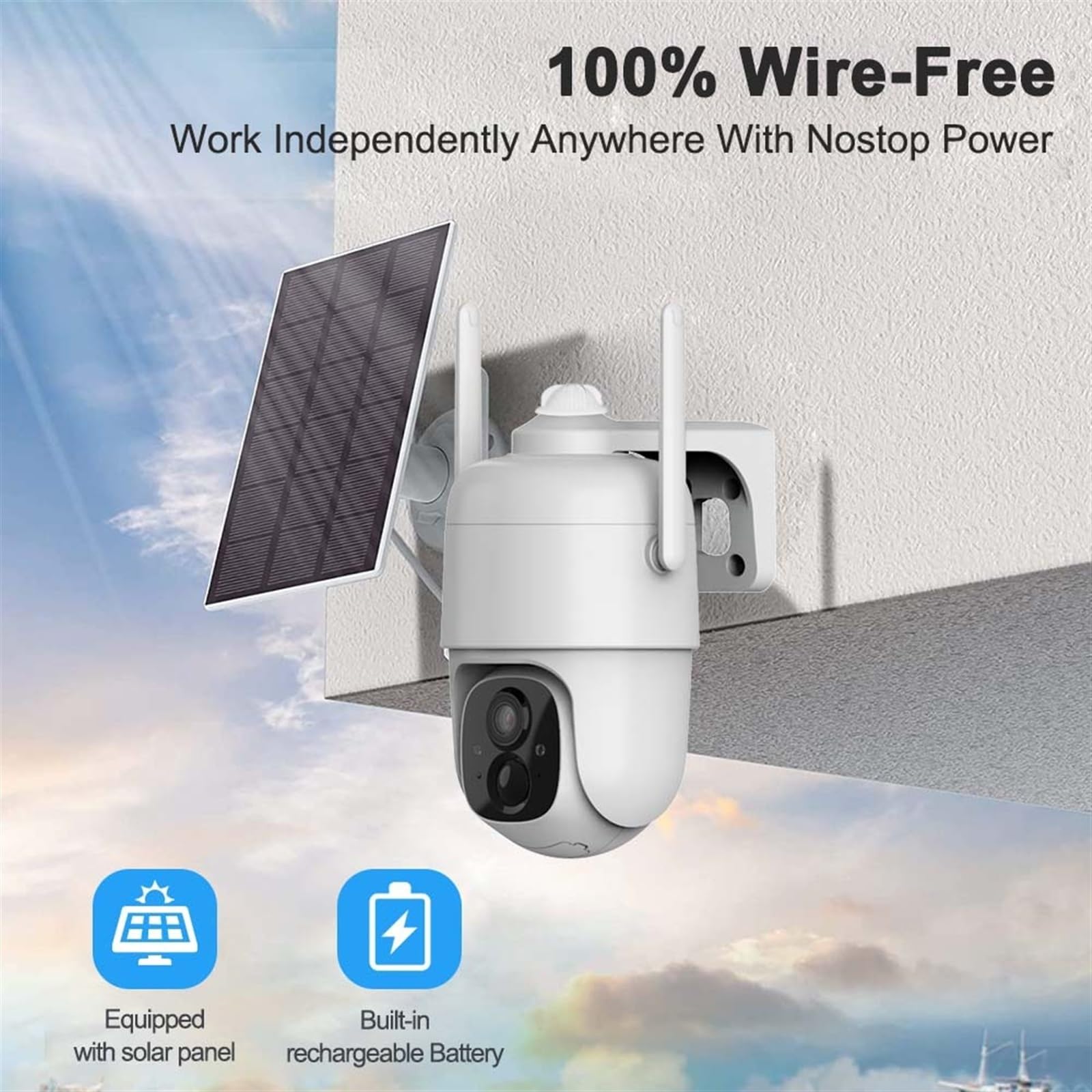 Cámara de Seguridad, Cámara de Seguridad Solar 2K PIR Detección Movimiento Humano 3MP Vigilancia inalámbrica Al Aire Libre Batería a Todo Color Noche(WiFi with 64GB Card)