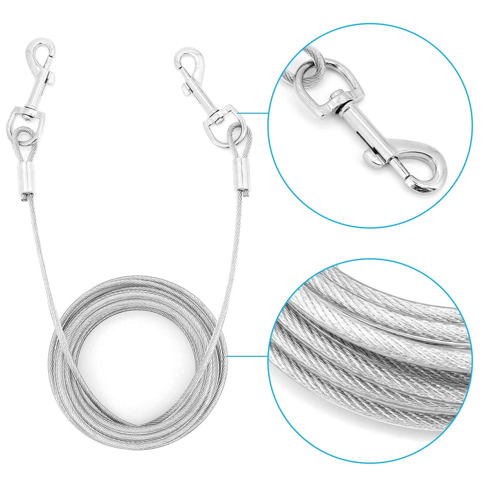 Piquet et câble d'attache pour chien en acier de qualité supérieure, avec piquet en spirale de 40,6 cm, pour extérieur, cour et camping, chiots et chiens de taille moyenne (5 m)
