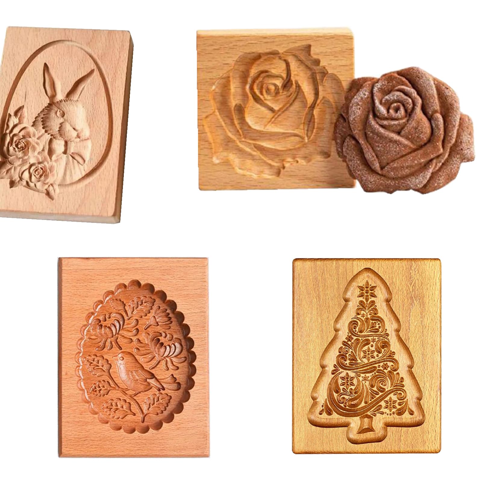 Moldes de galletas de madera, galletas, cortador de galletas de madera en relieve, galletas de madera talladas en 3D, moldes de sello de prensa de galletas for moldes for hornear ，Molde de Ga