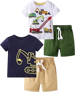 Toddler Boys Short Sleeve Outfit Cotton Clothes Play Set 2-7 Years | 2 Packs Soft Breathable Cute Pattern