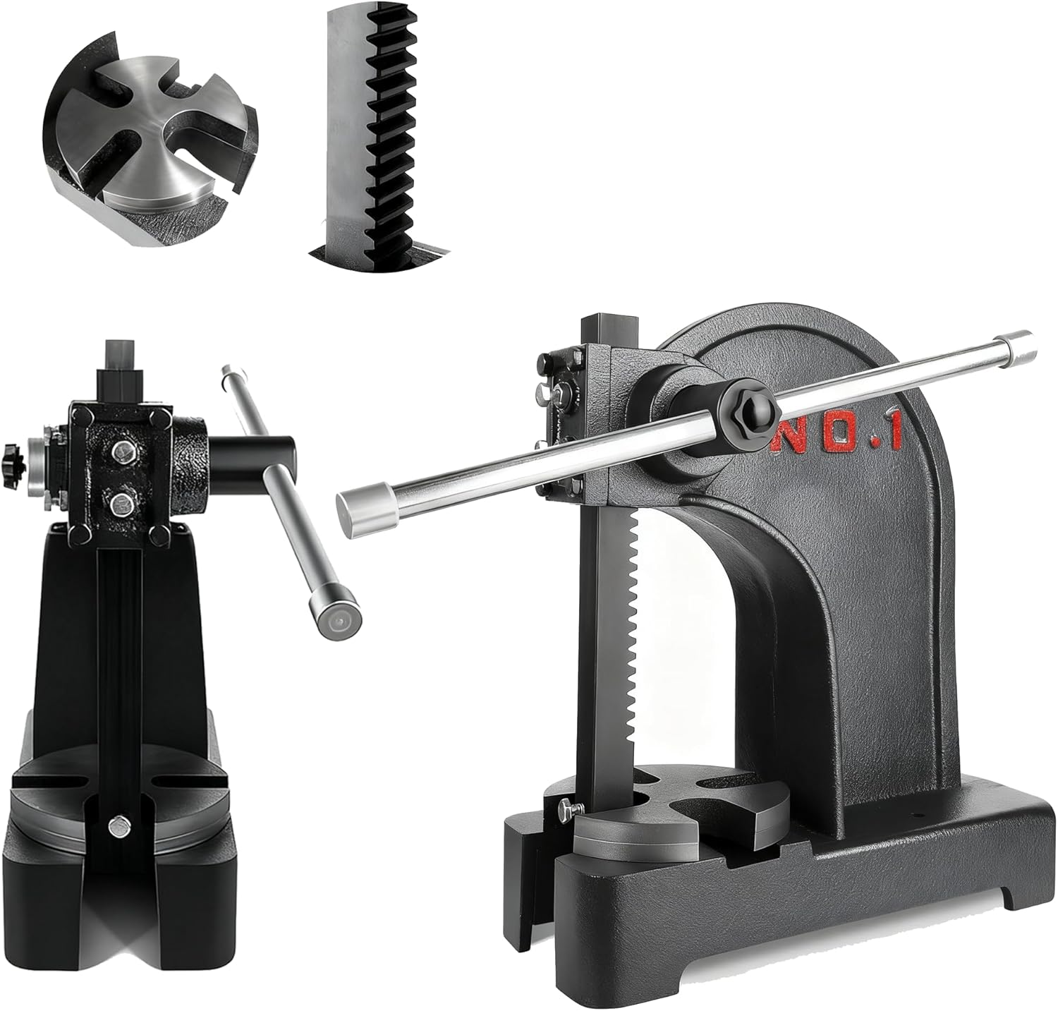 Arbor Presses, 1-Ton Capacity Manual Desktop Punch Press with 3 Drift, Cast Iron Heavy Duty Ratchet Leverage Press with Handwheel, 11.73’’ Maximum Height, for Bending, Metal Punching, Stretching