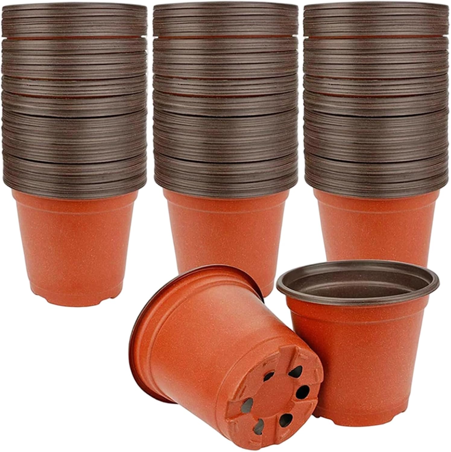 100Pcs Small Plastic Pots for Plants, 5 inch Nursery Pots for Plants, Thickened Seedling with Drainage Hole, Round Plant Starter for Indoor Outdoor