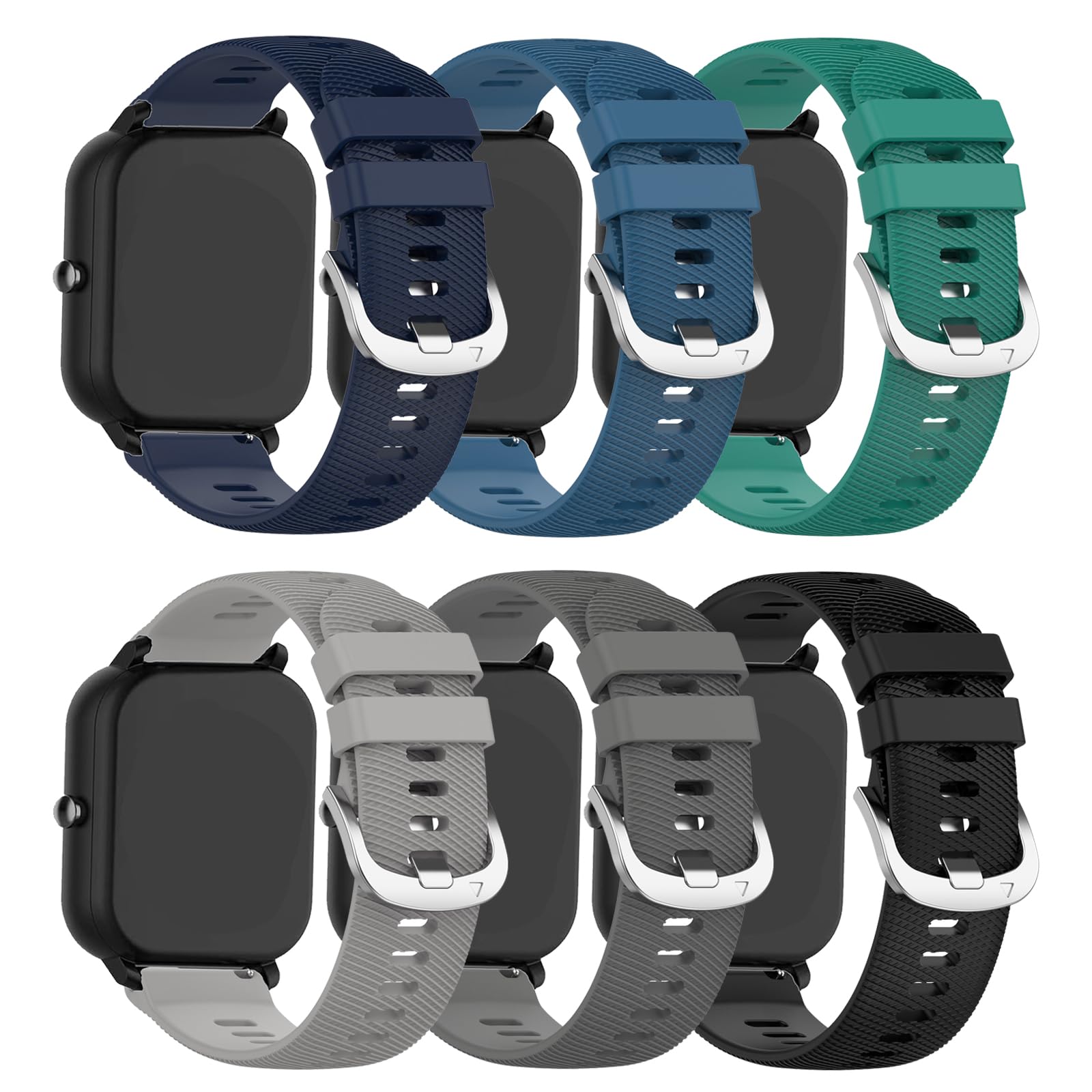 [6-Pack]Compatible with Cubitt Aura Smartwatch/Cubitt Aura Pro Strap, 22mm Soft Silicone Crosshatch Replacement Wristband Sport Band Bracelet for Aura/Aura pro, for Men/Women (6PackC)