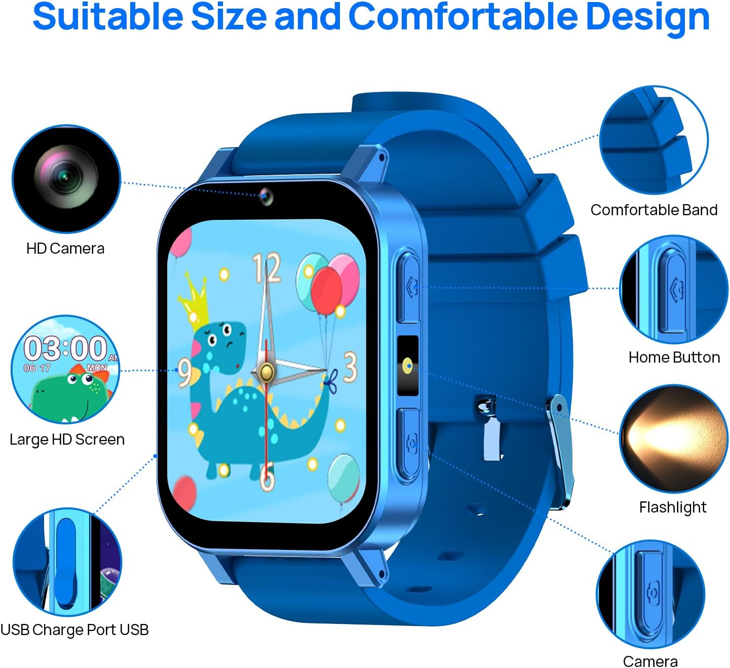 FREEBOT Kids Smart Watch Toy for Boys Girls 3-12 with 30 Learning Games, Camera, Video Recorder, Music Player, Pedometer, Alarm Clock - Birthday Gift Idea (Blue)