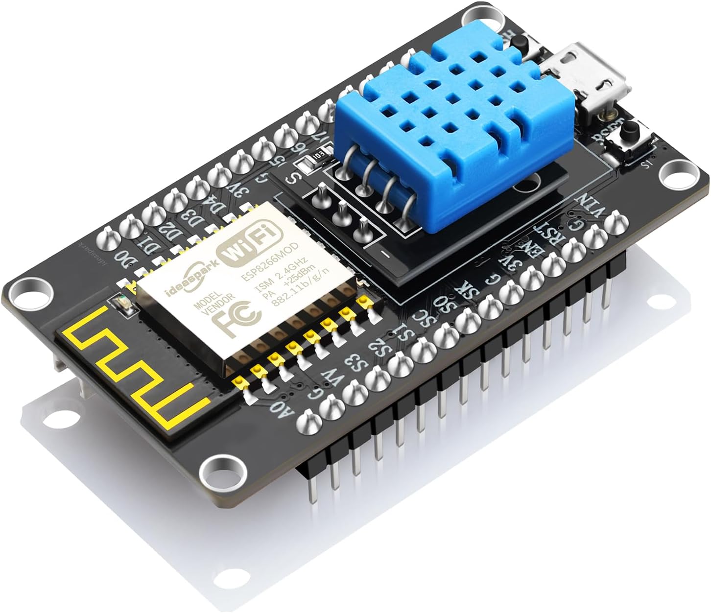 ESP8266 NodeMCU Development Board Integrates DHT-11 Temperature Humidity Sensor,CH340 Driver,ESP-12E WiFi Wireless Module,Micro USB,Works Great for Arduino IDE/Micropython Programming