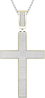 Colgante de cruz sagrada con diamante blanco redondo con cadena de plata de 18 pulgadas para hombres 3/4 CT (0,77 quilates, color I-J), disponible en oro de 10 K/14 K/18 K